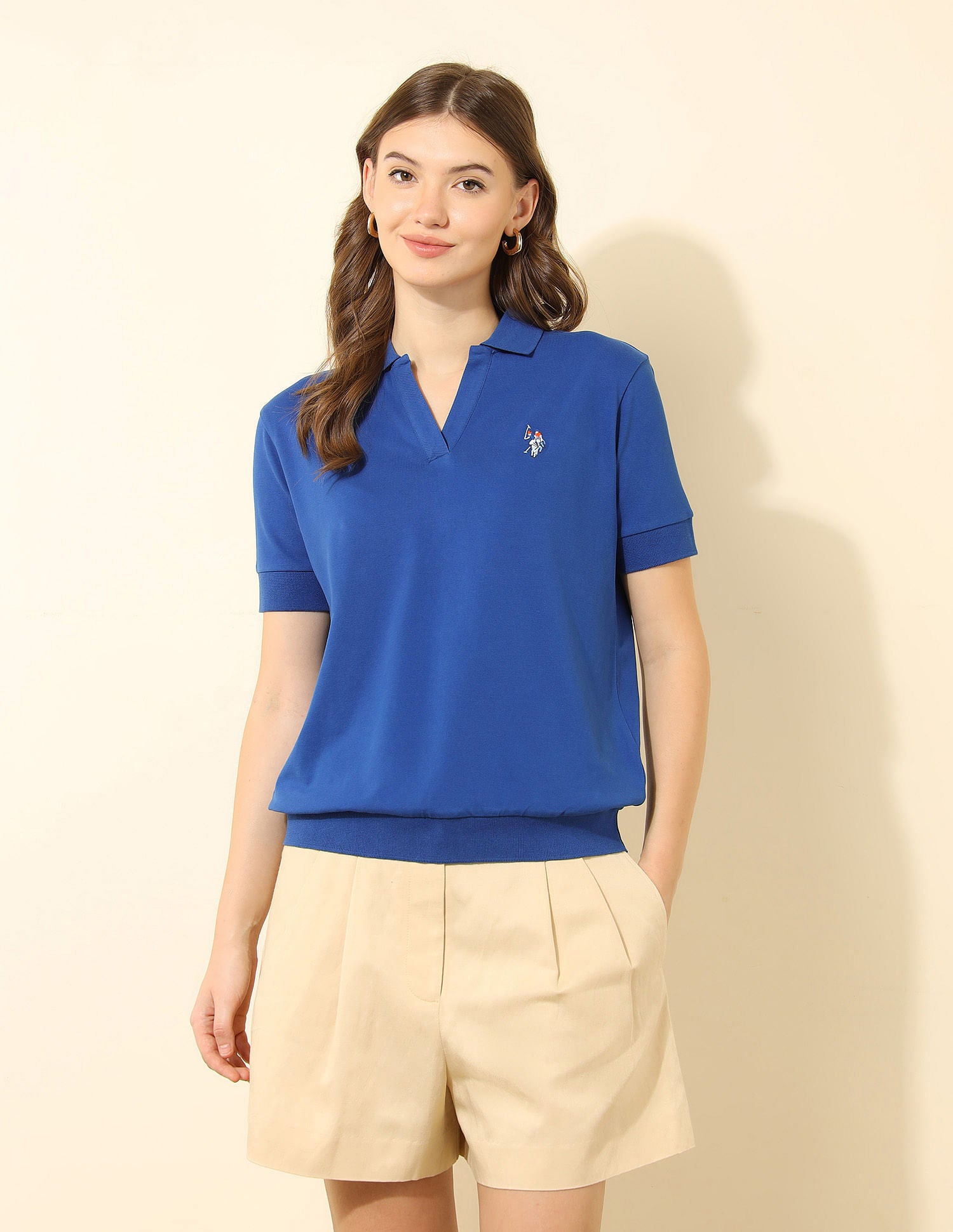 Boxy Fit Solid Polo Shirt Blue - U.S. Polo Assn. India | Large