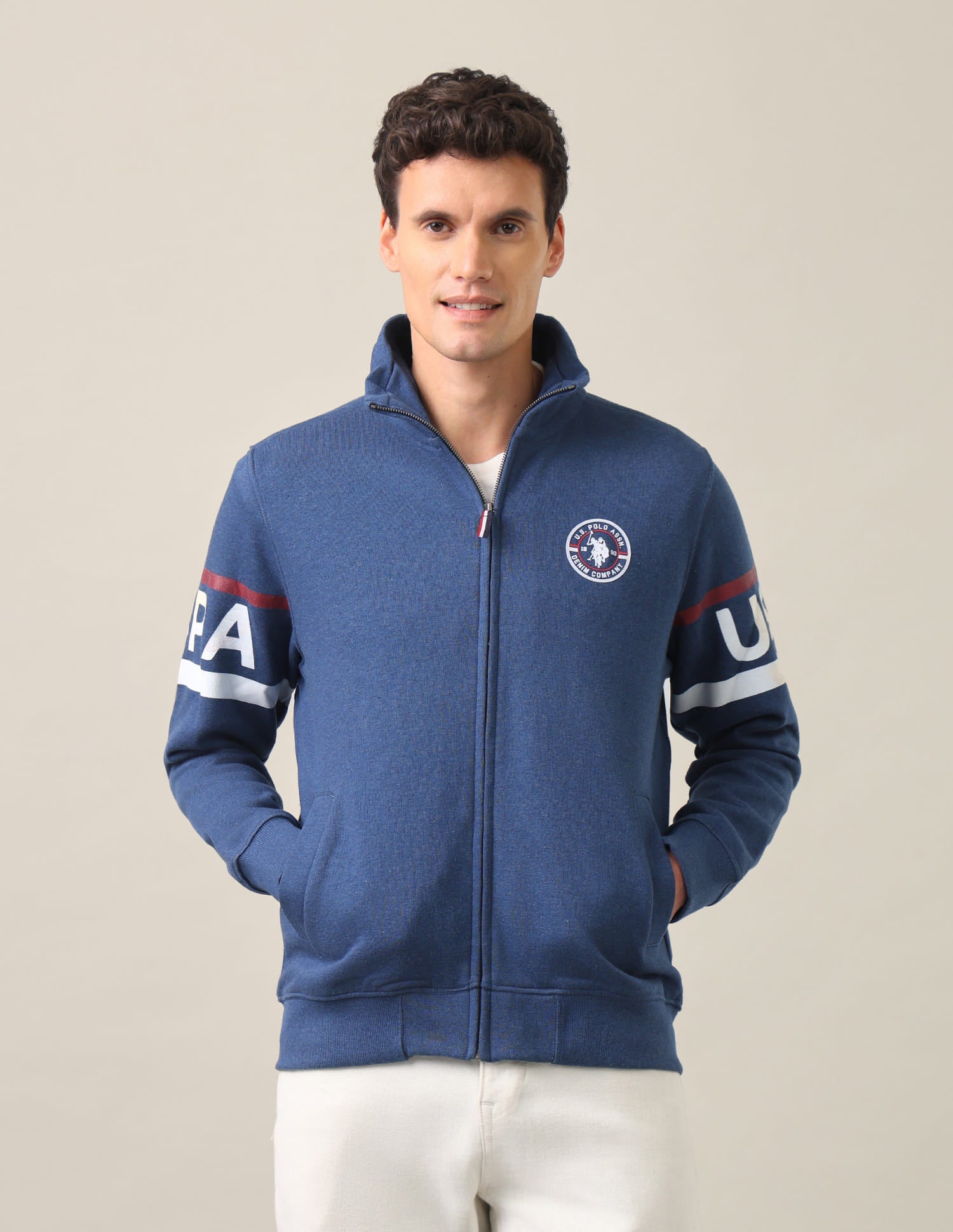 High Neck Heathered Sweatshirt Navy - U.S. Polo Assn. India | Large