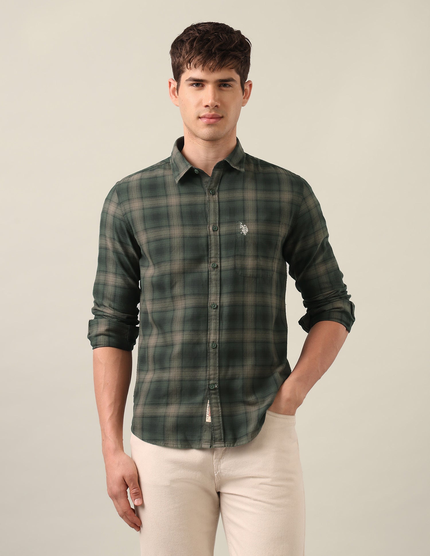 Tartan Checked Twill Shirt Olive - U.S. Polo Assn. India | Large