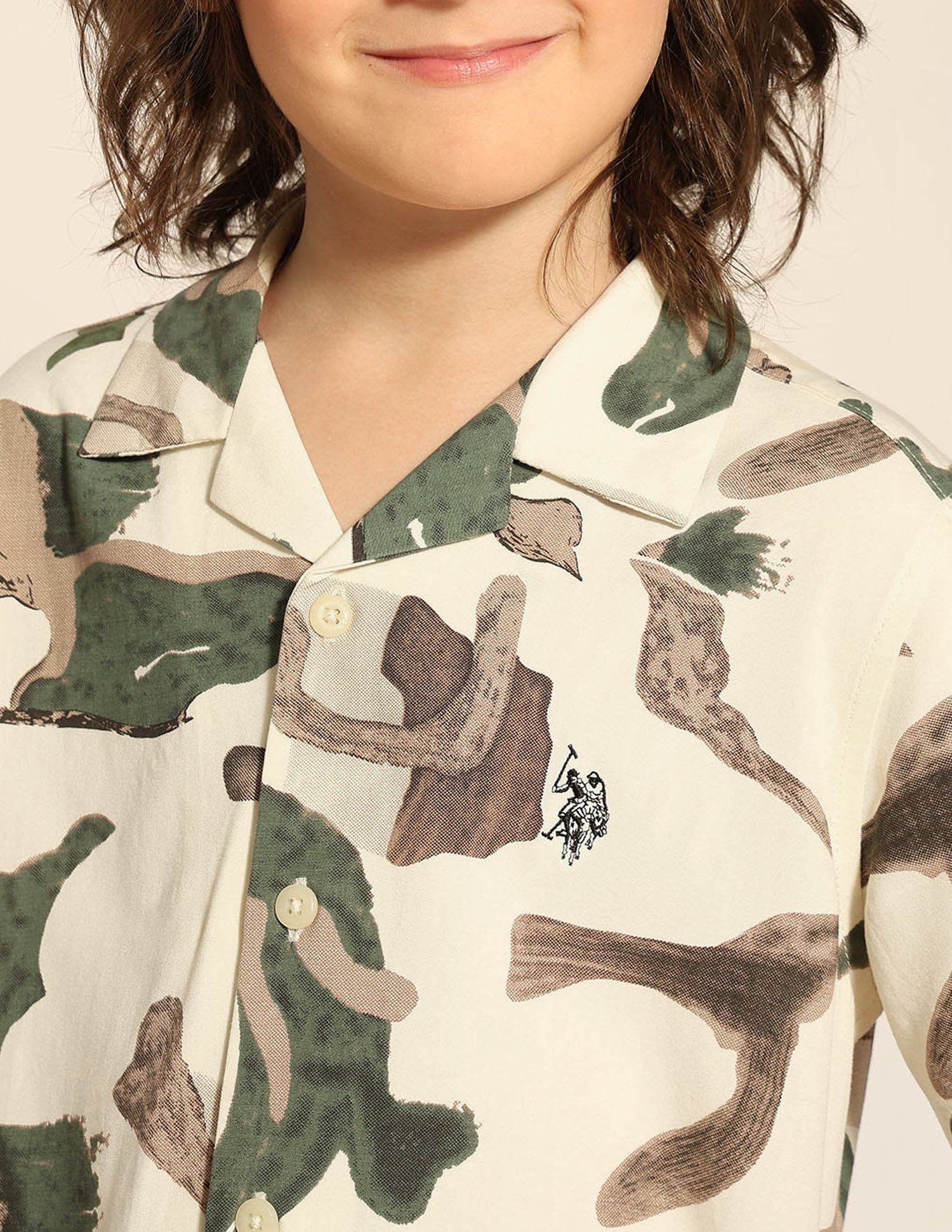 Boys Abstract Printed Cuban Shirt Green - U.S. POLO ASSN. | Large