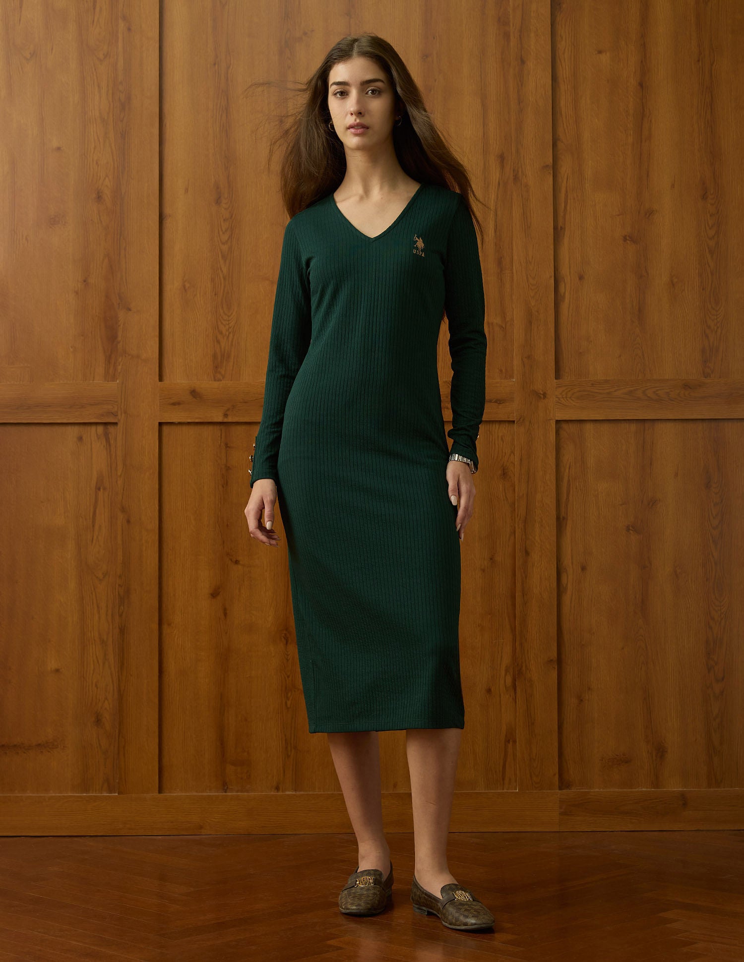 Ribbed Bodycon Dress Green - U.S. POLO ASSN. | Large