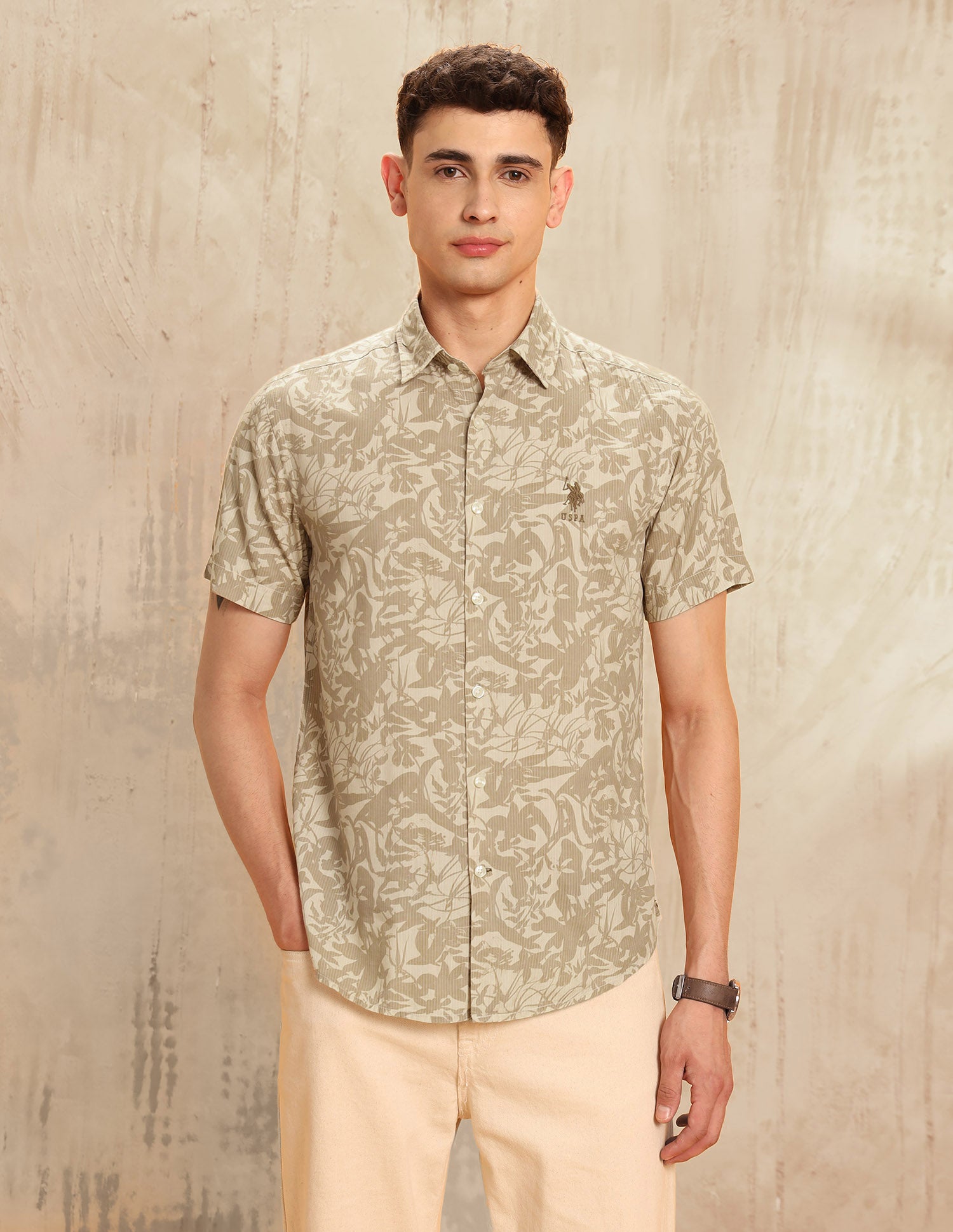 Slim Fit Legend Of Horseshoe Shirt Khaki - U.S. POLO ASSN. | Large