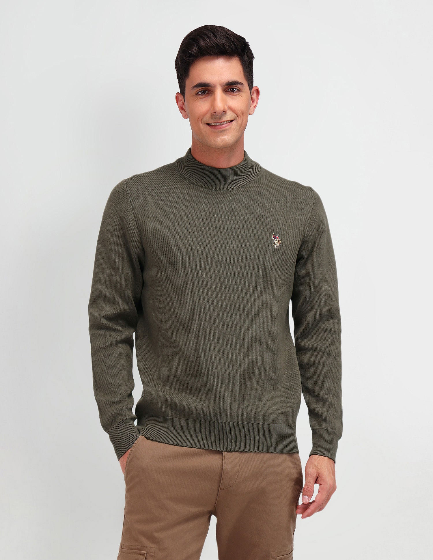 Regular Fit Solid Sweater Olive - U.S. POLO ASSN. | Large