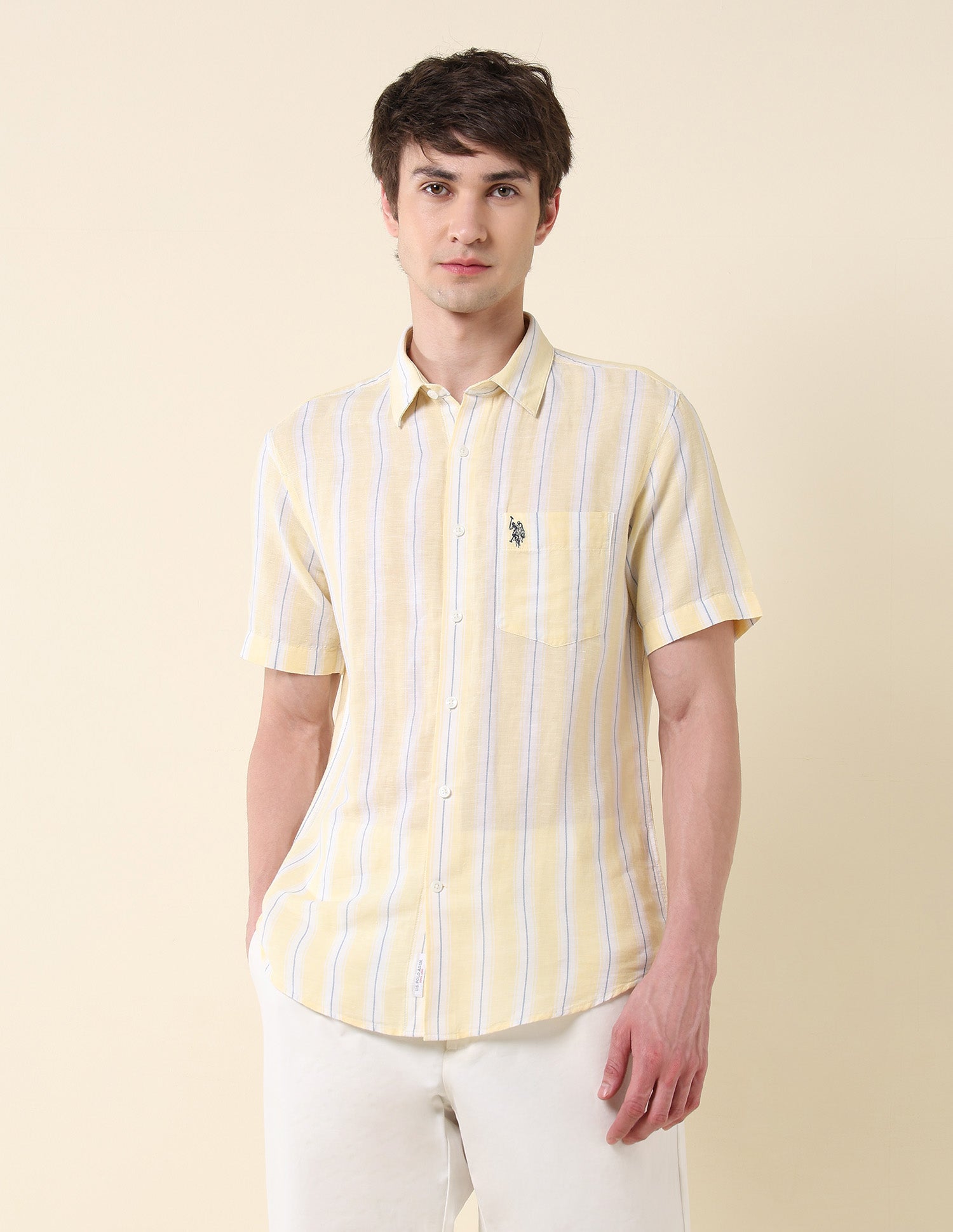 Vertical Striped Tailored Fit Shirt Yellow - U.S. Polo Assn. India | Large