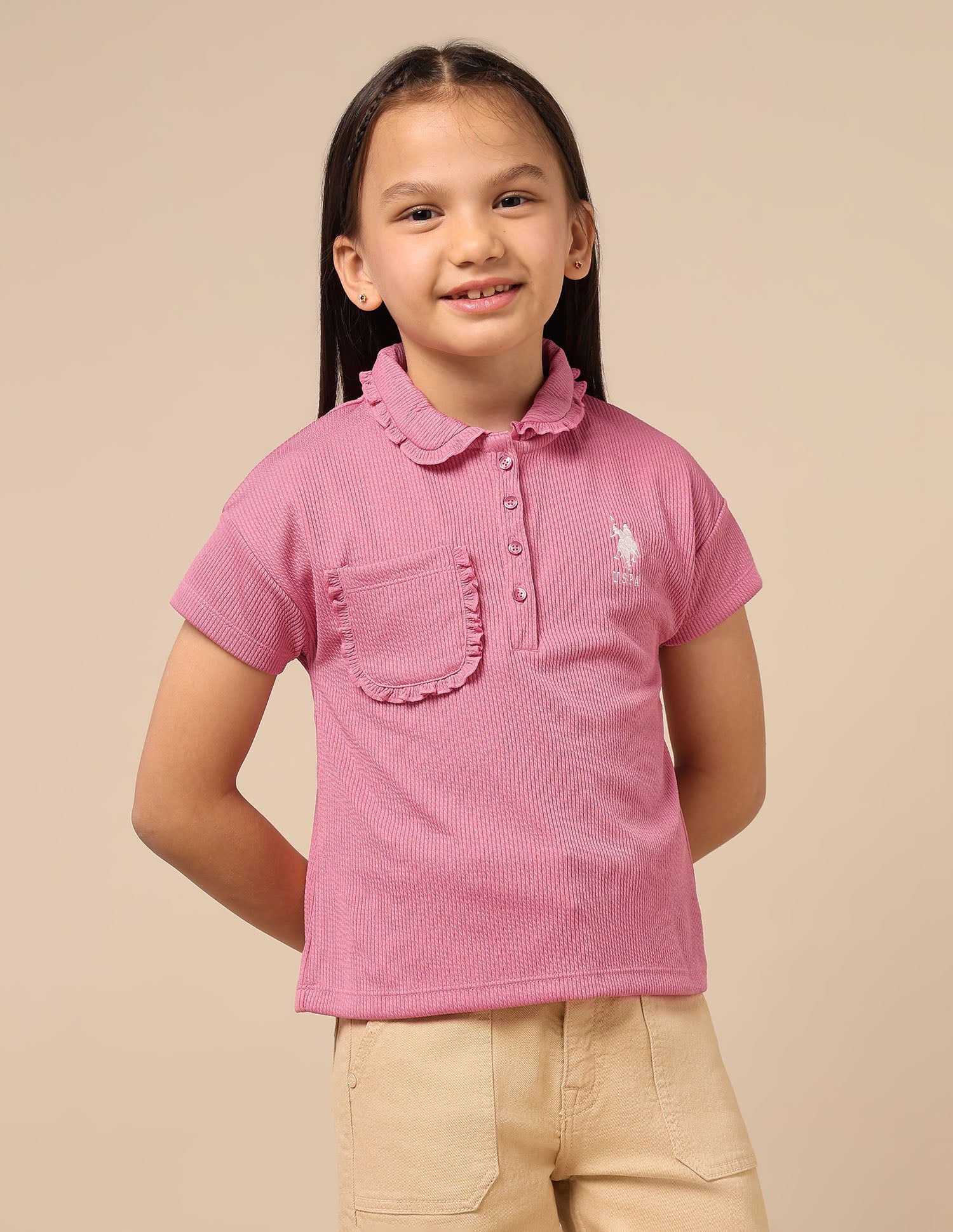 Girls Textured Boxy Fit Top Pink - U.S. POLO ASSN. | Large