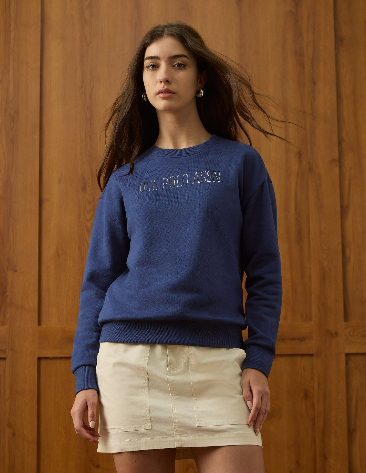 Brand Embellished Drop Shoulder Sweatshirt Navy - U.S. POLO ASSN. | Large