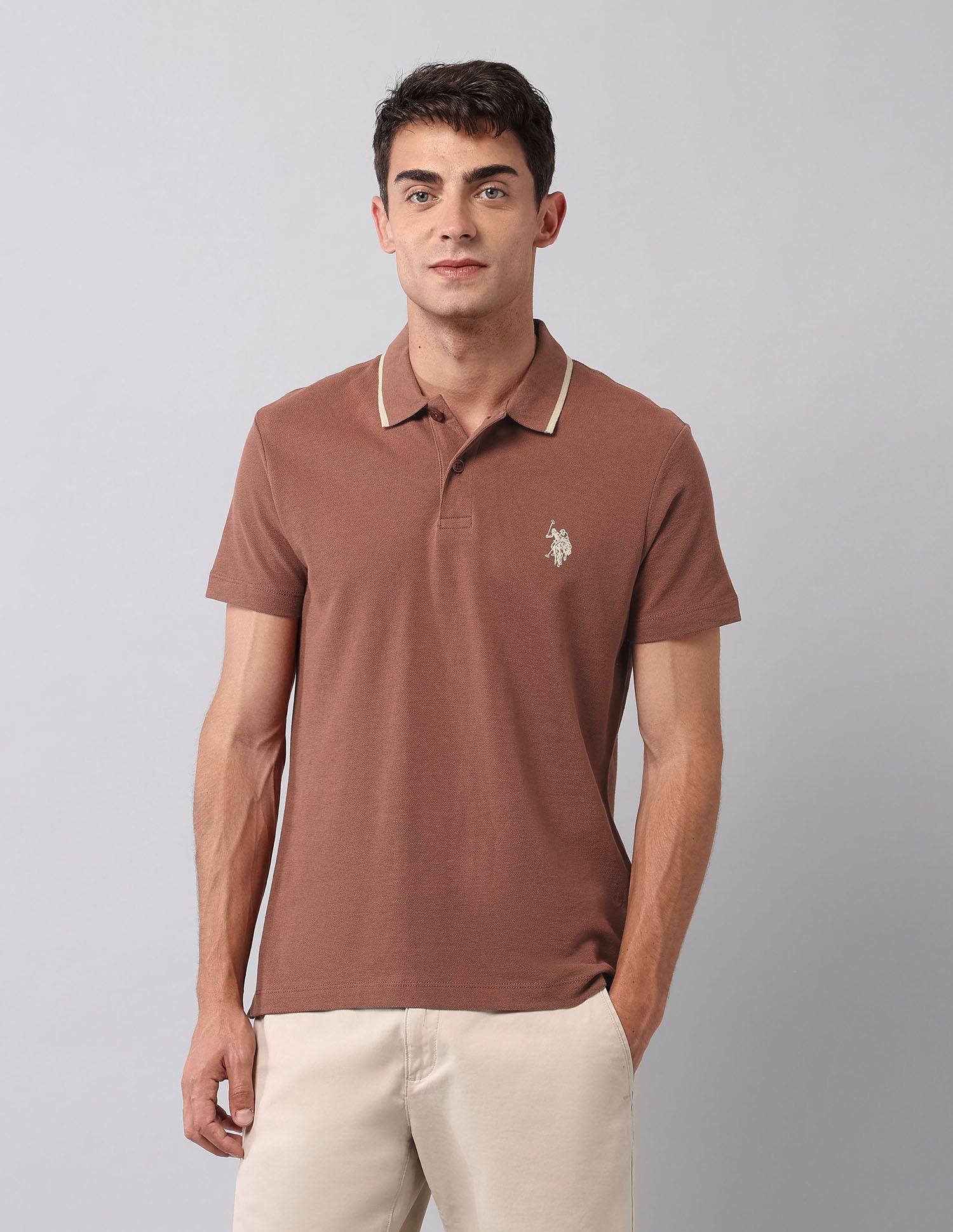 Pure Cotton Muscle Fit Polo Shirt Rust - U.S. Polo Assn. India | Large