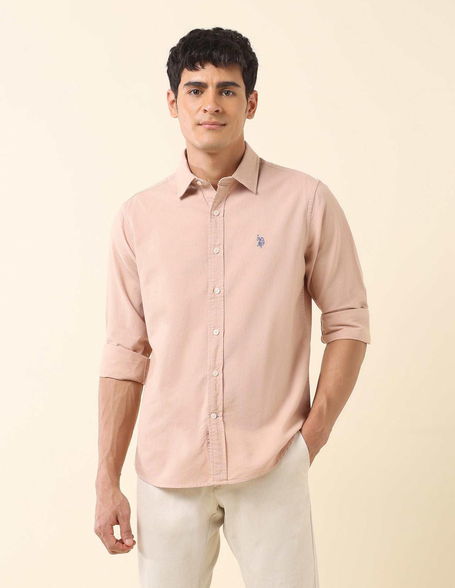 Tailored Fit Pure Cotton Oxford Shirt Peach - U.S. Polo Assn. India | Large