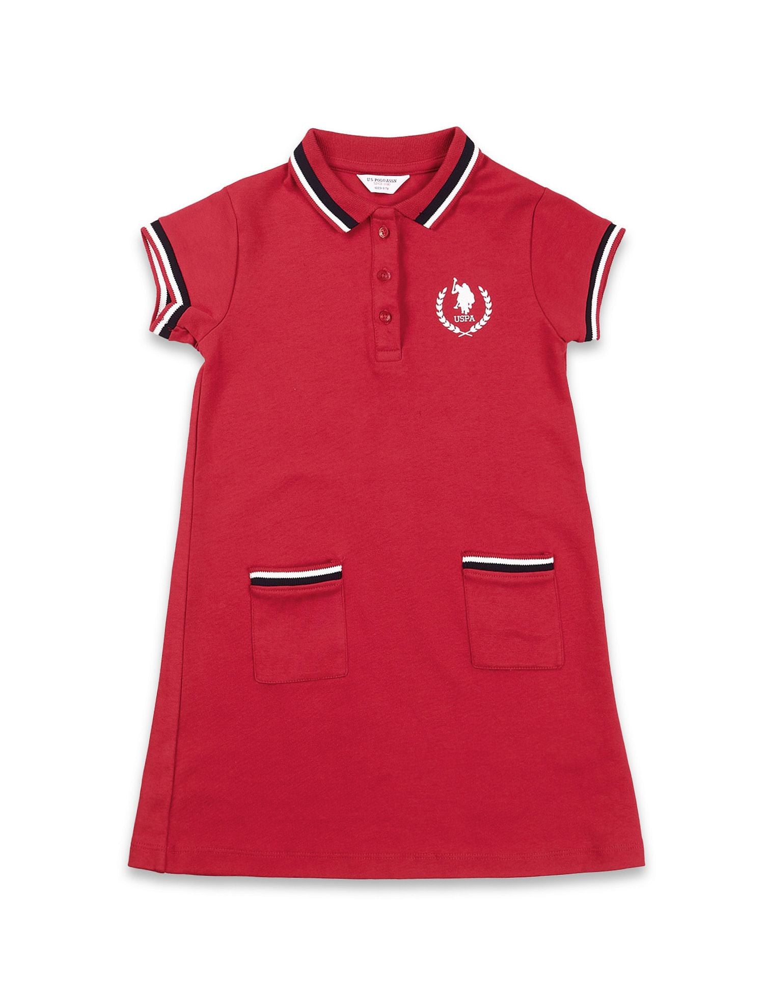 Girls Polo Collar Cotton Dress Red - U.S. POLO ASSN. | Large