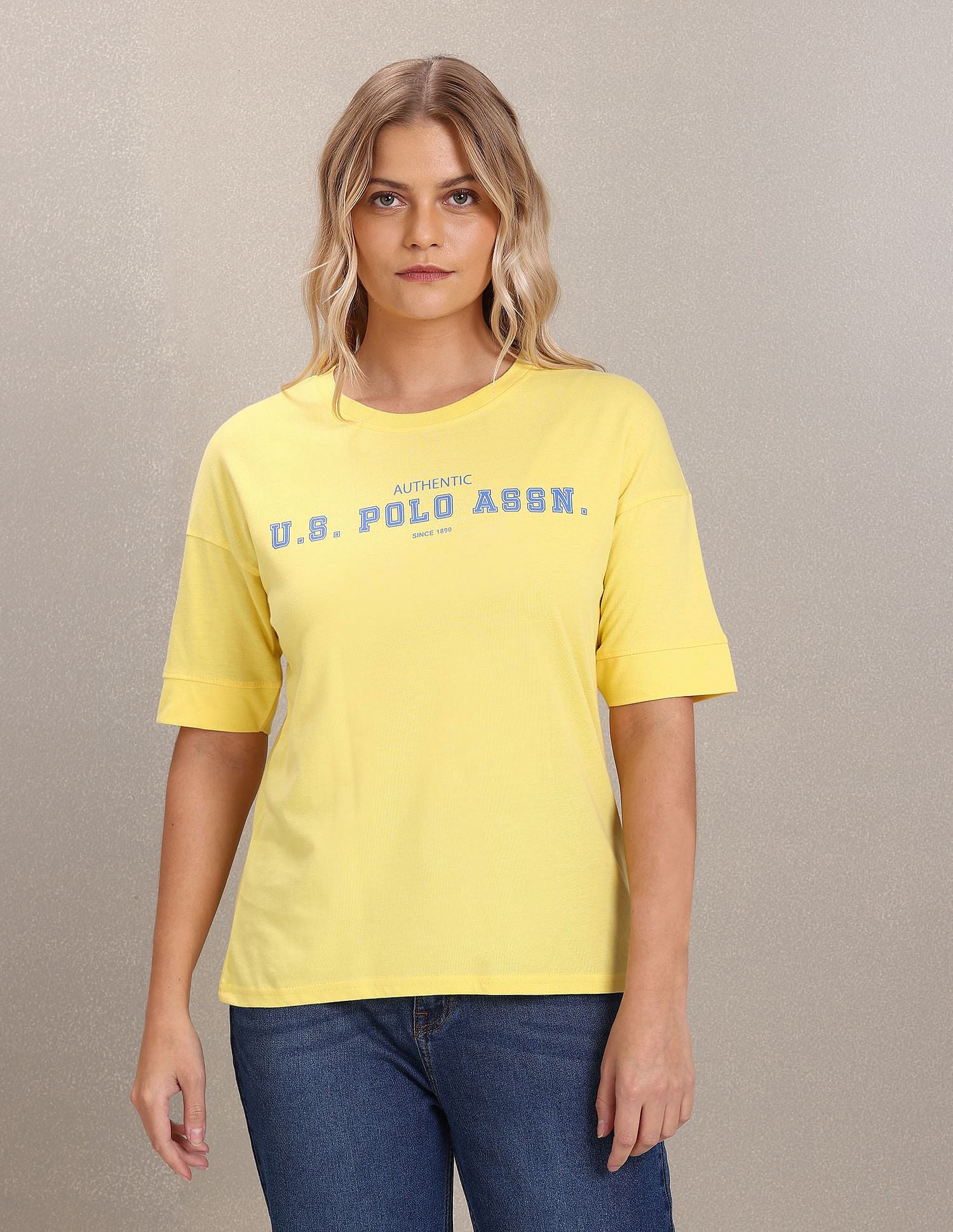 Crew Neck Typography Print T-Shirt Yellow - U.S. POLO ASSN. | Large