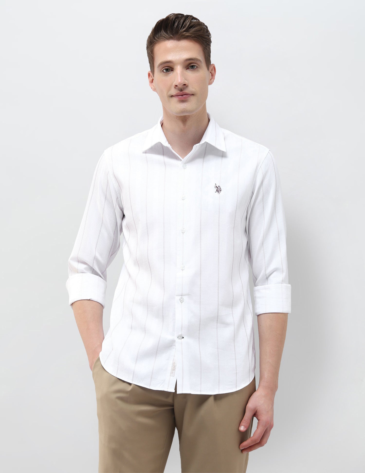 Self Design Vertical Striped Tailored Fit Shirt White - U.S. Polo Assn. India | Large
