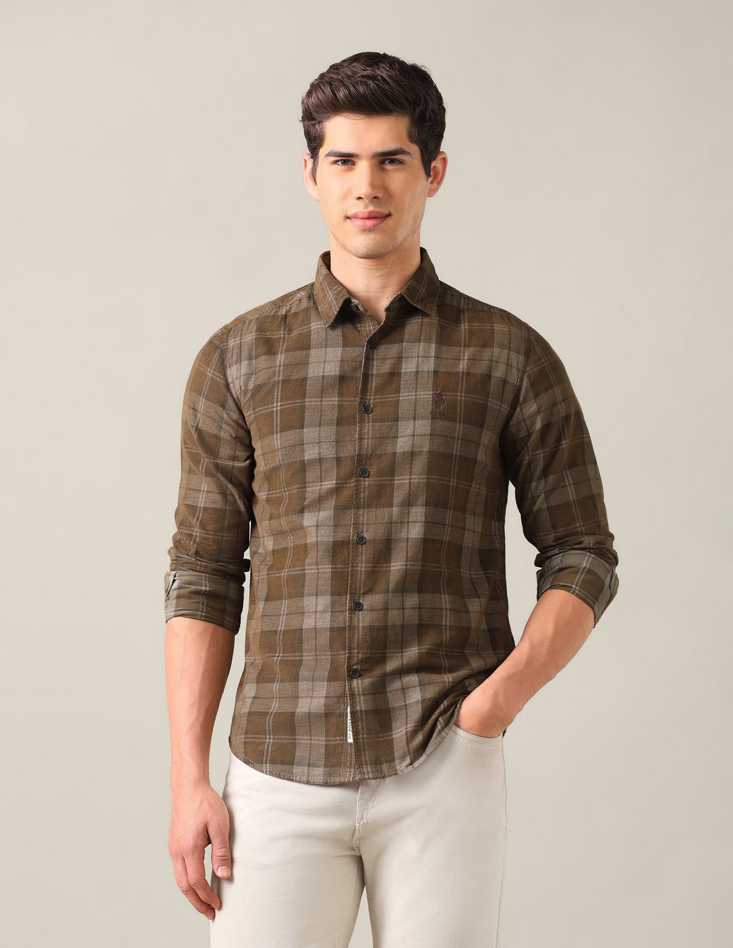 Grid Tattersall Checked Corduroy Shirt Brown - U.S. Polo Assn. India | Large
