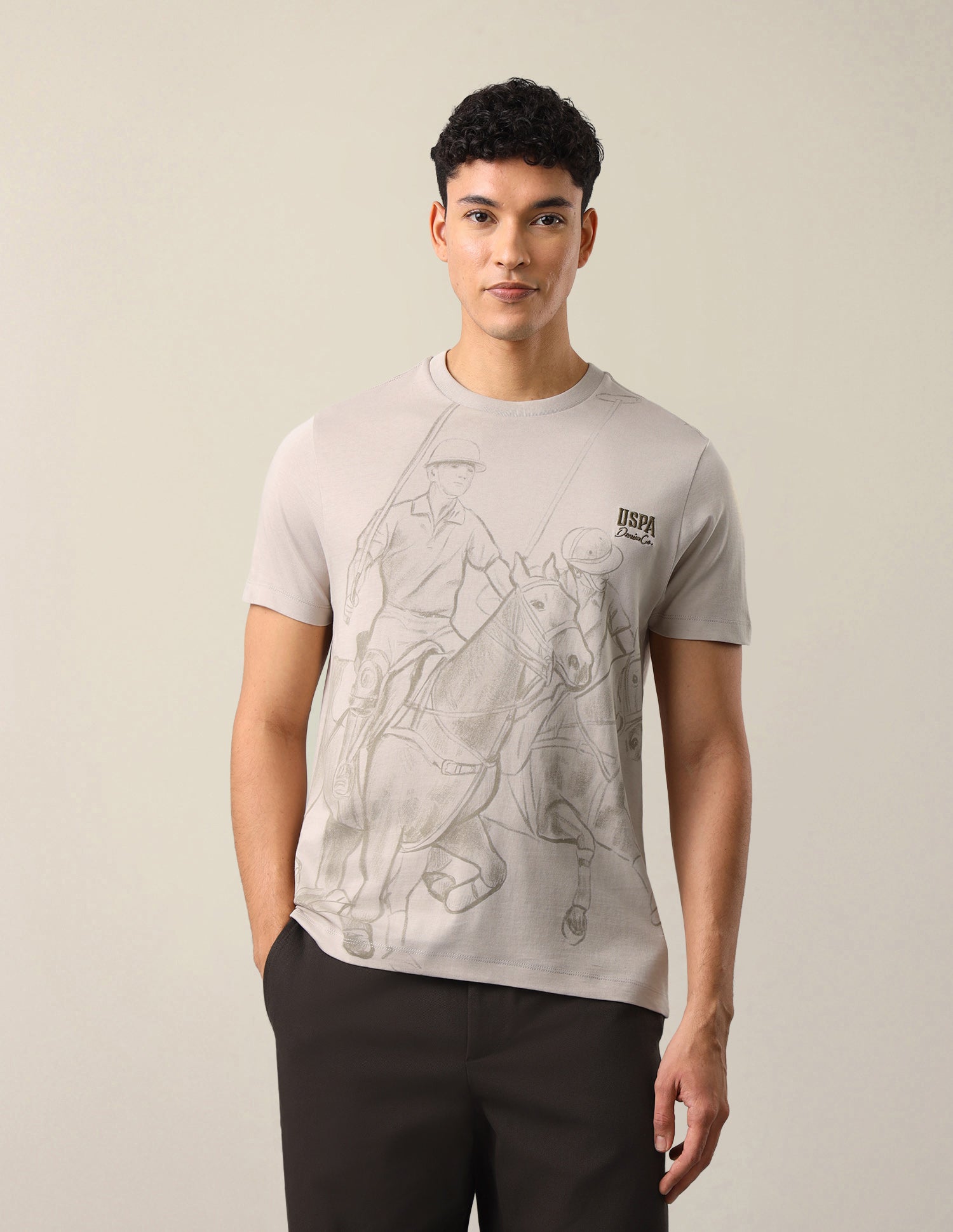 Graphic Brand Printed Slim Fit T-Shirt Beige - U.S. Polo Assn. India | Large