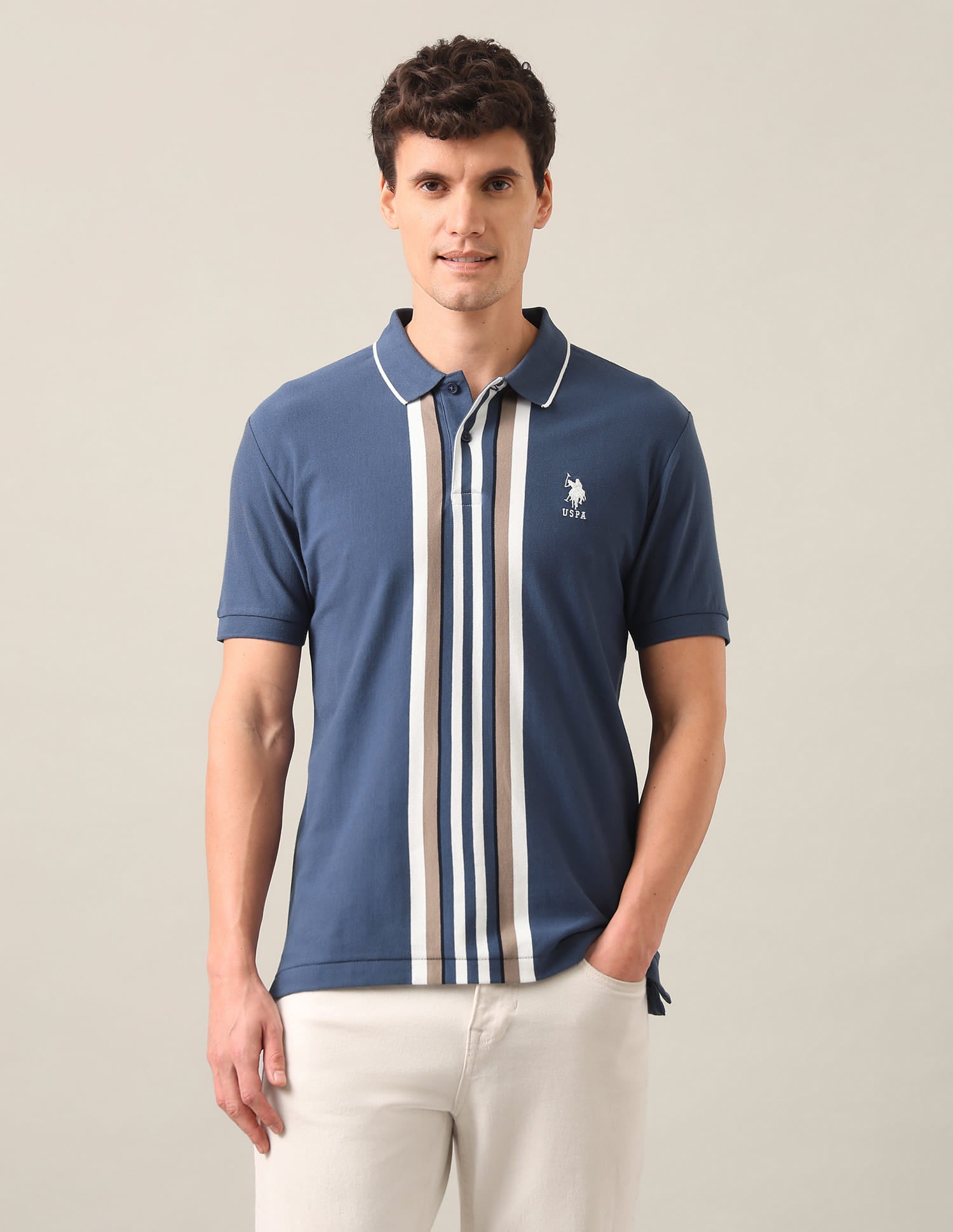Vertical Striped Slim Fit Polo Shirt Blue - U.S. Polo Assn. India | Large