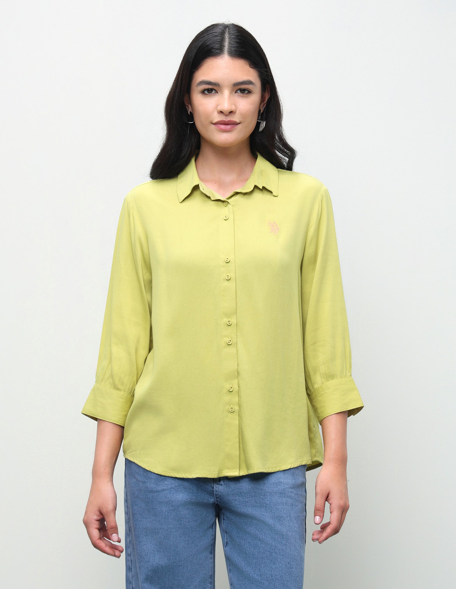 Solid Relaxed Fit Shirt Lime-Green - U.S. Polo Assn. India | Large