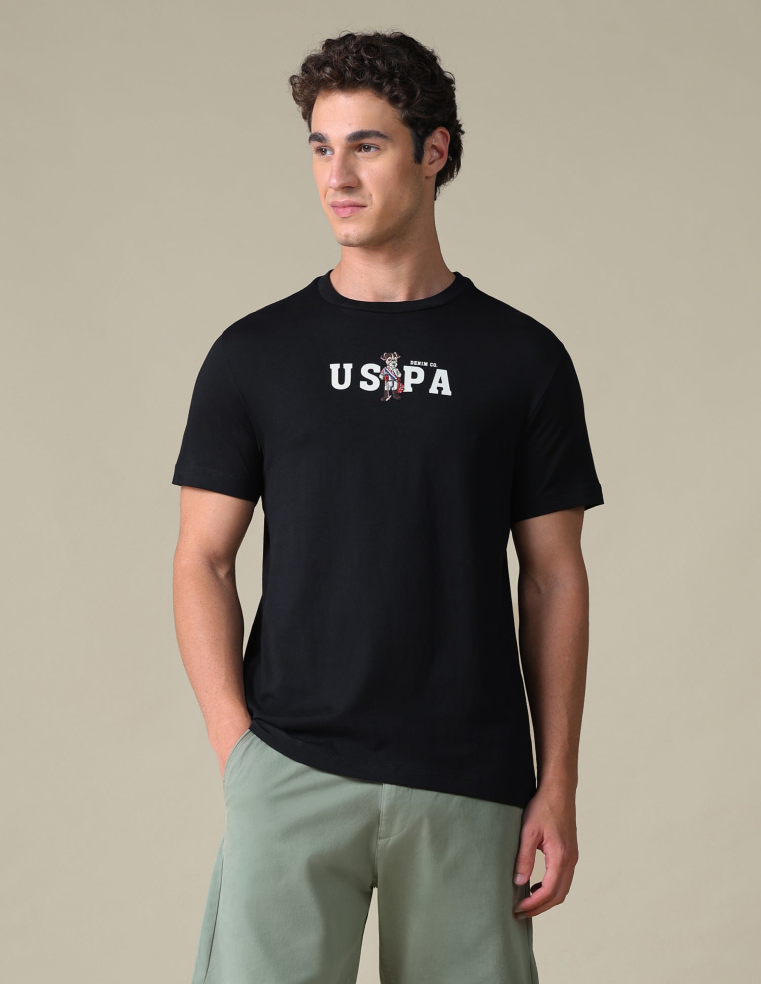 Slim Fit Solid T-Shirt Black - U.S. Polo Assn. India | Large