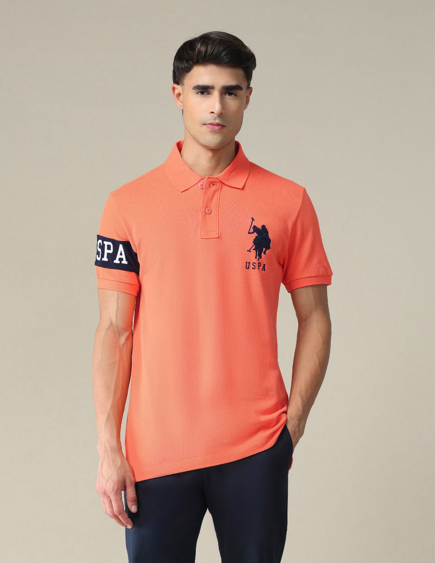 Solid Cotton Polo Shirt Orange - U.S. POLO ASSN. | Large