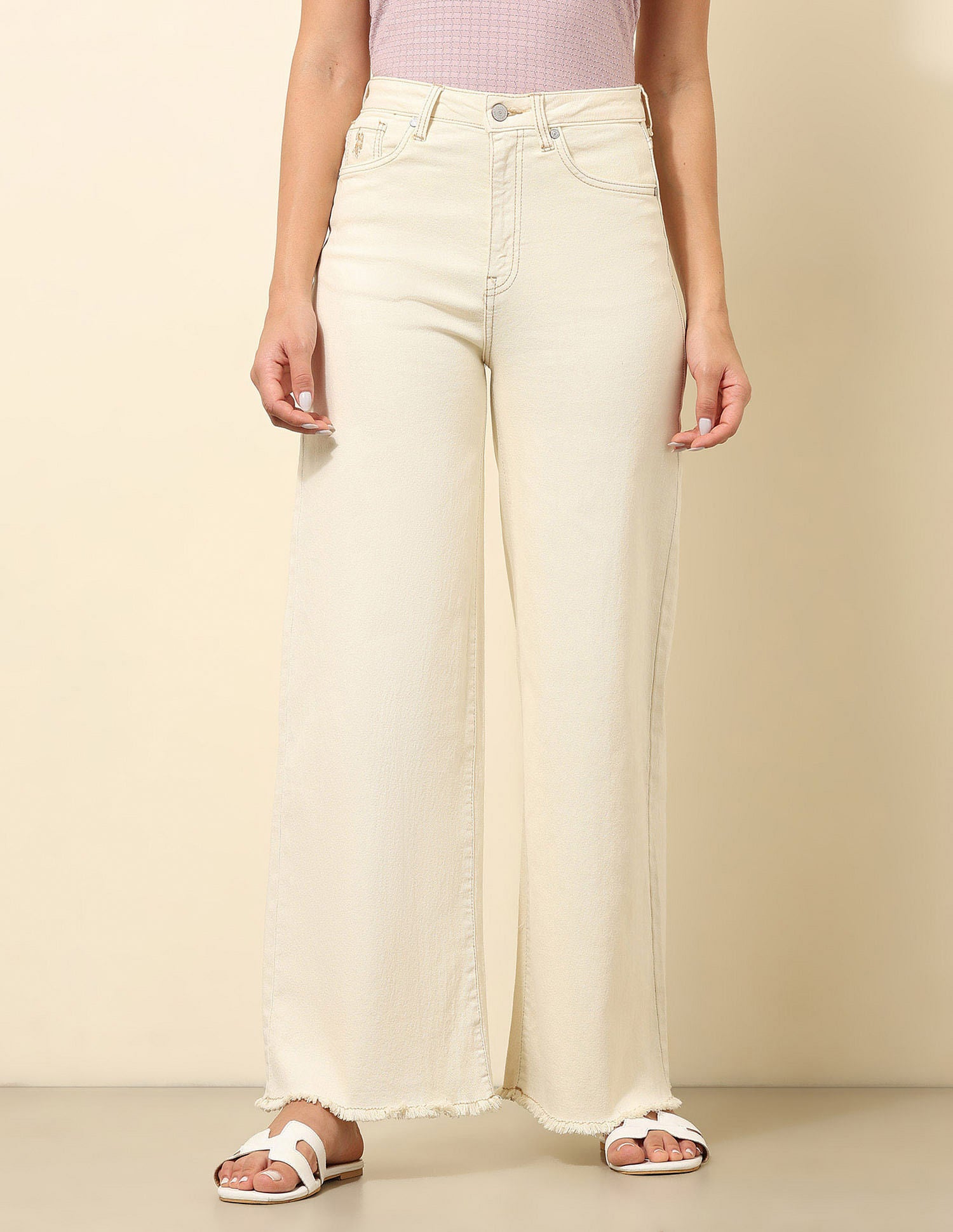 High Rise Ultra Wide Leg Fit Jeans Ecru - U.S. POLO ASSN. | Large