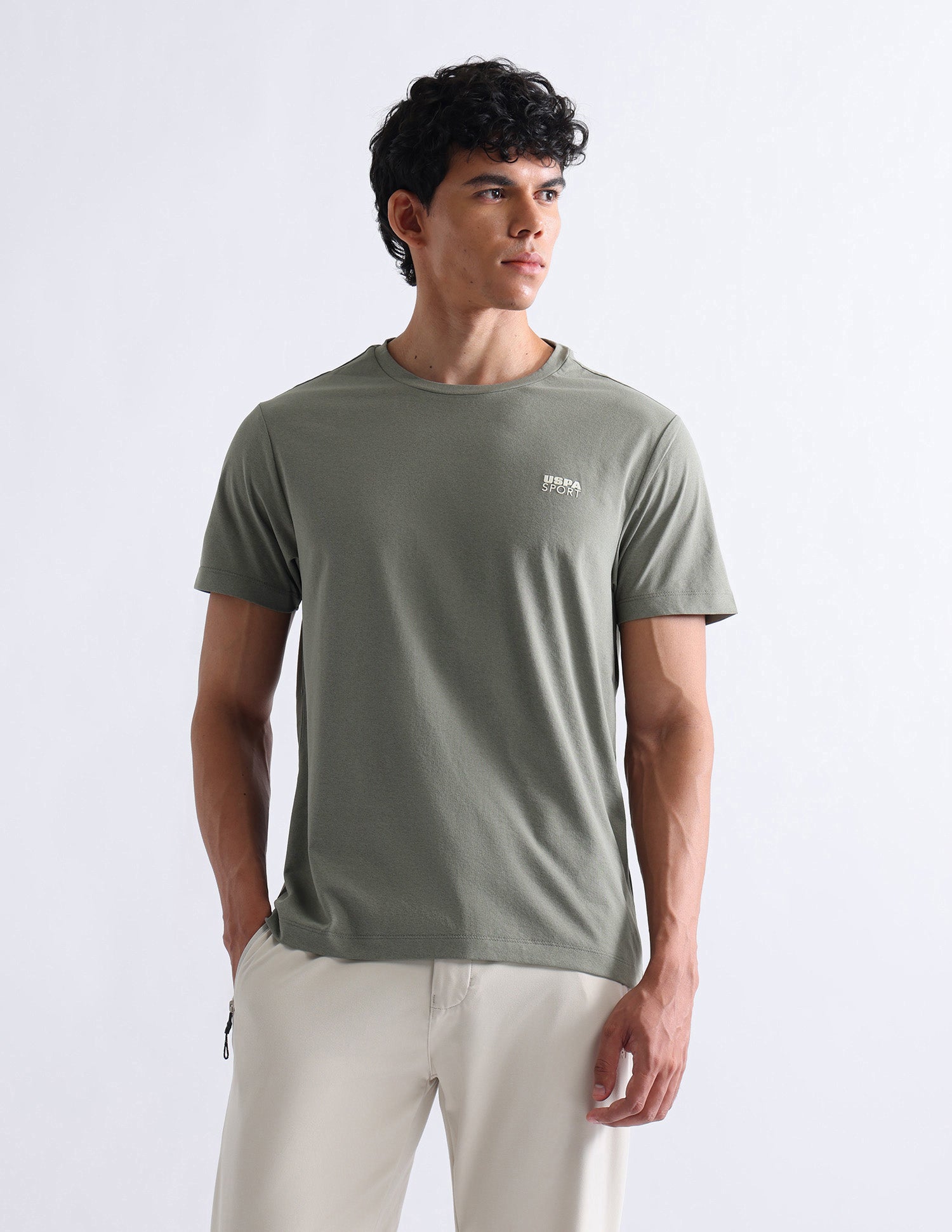 Solid Slim Fit T-Shirt Light Olive - U.S. Polo Assn. India | Large