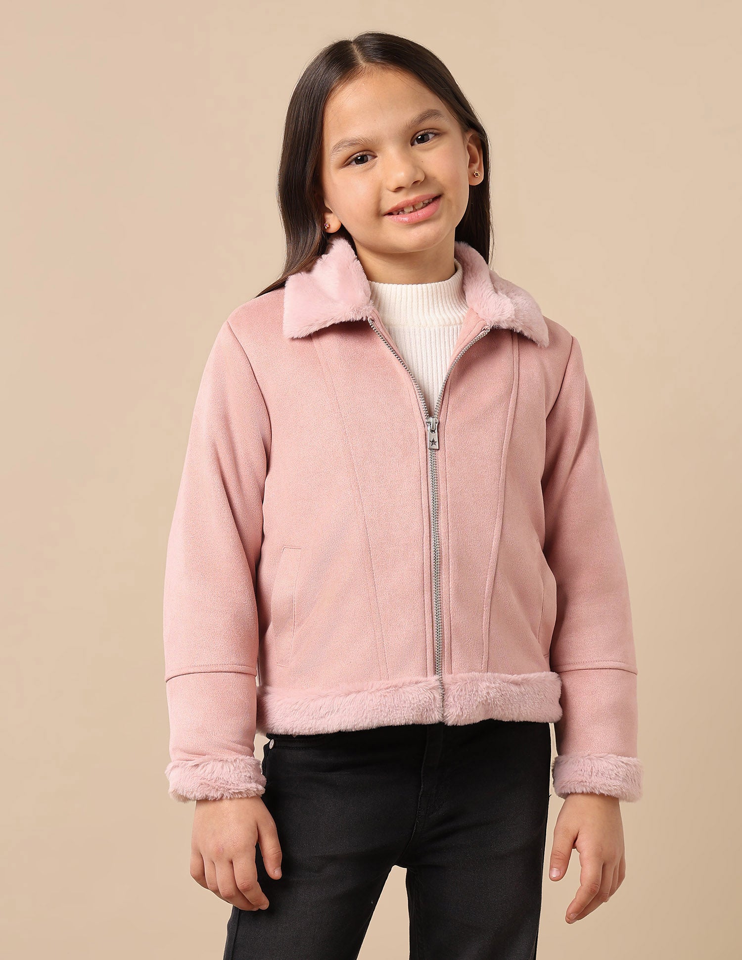 Girls Zip Up Suede Jacket Light Pink - U.S. POLO ASSN. | Large