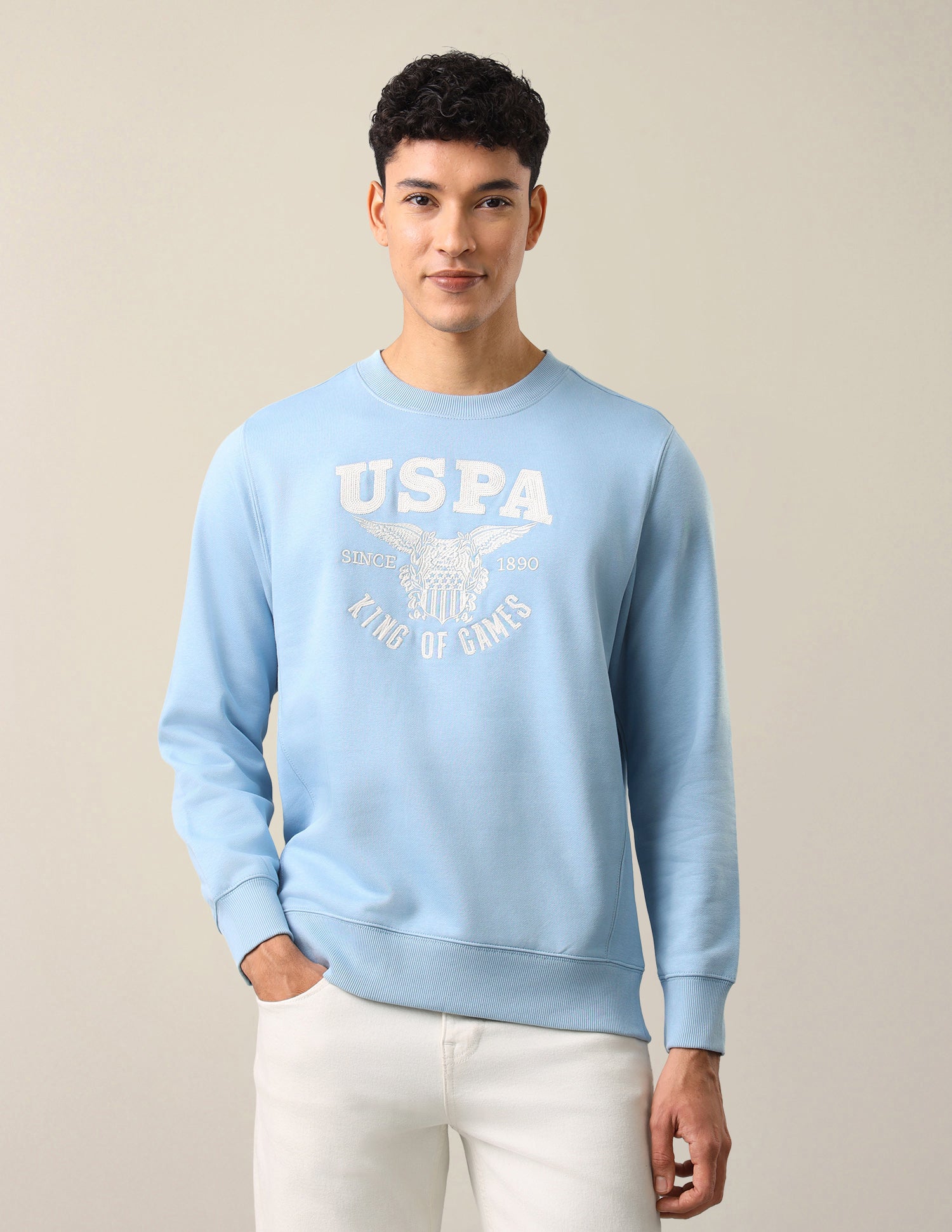 Brand Embroidered Regular Fit Sweatshirt Blue - U.S. Polo Assn. India | Large