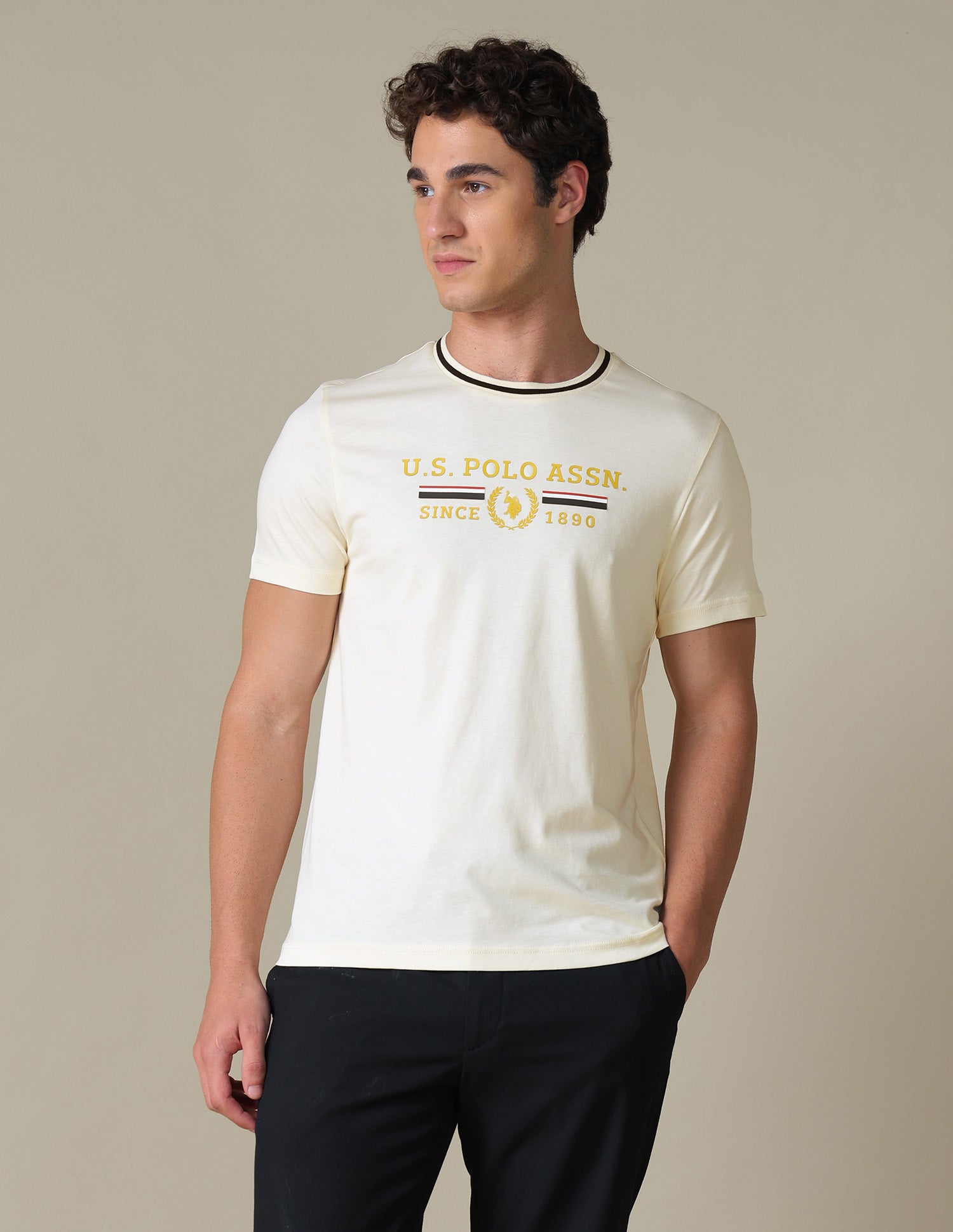 Brand Printed Slim Fit T-Shirt Off White - U.S. Polo Assn. India | Large