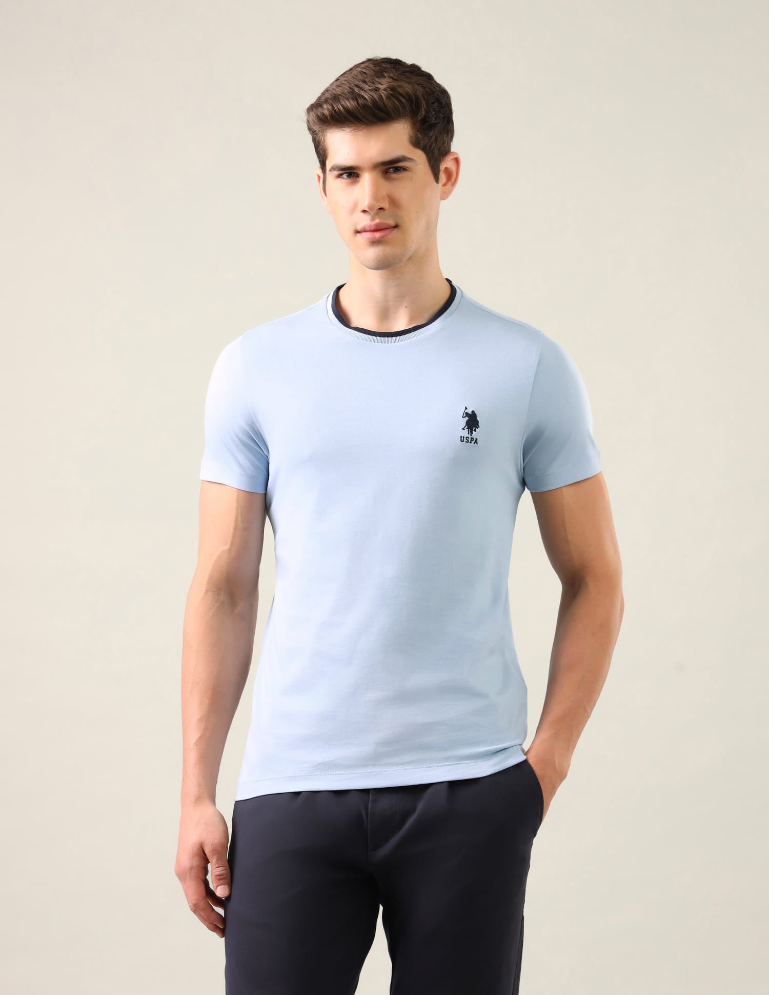 Solid Regular Fit T-Shirt Blue - U.S. Polo Assn. India | Large