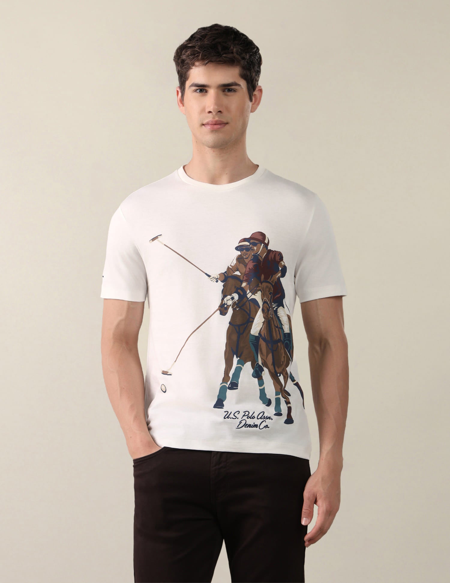 Graphic Brand Printed Slim Fit T-Shirt White - U.S. Polo Assn. India | Large