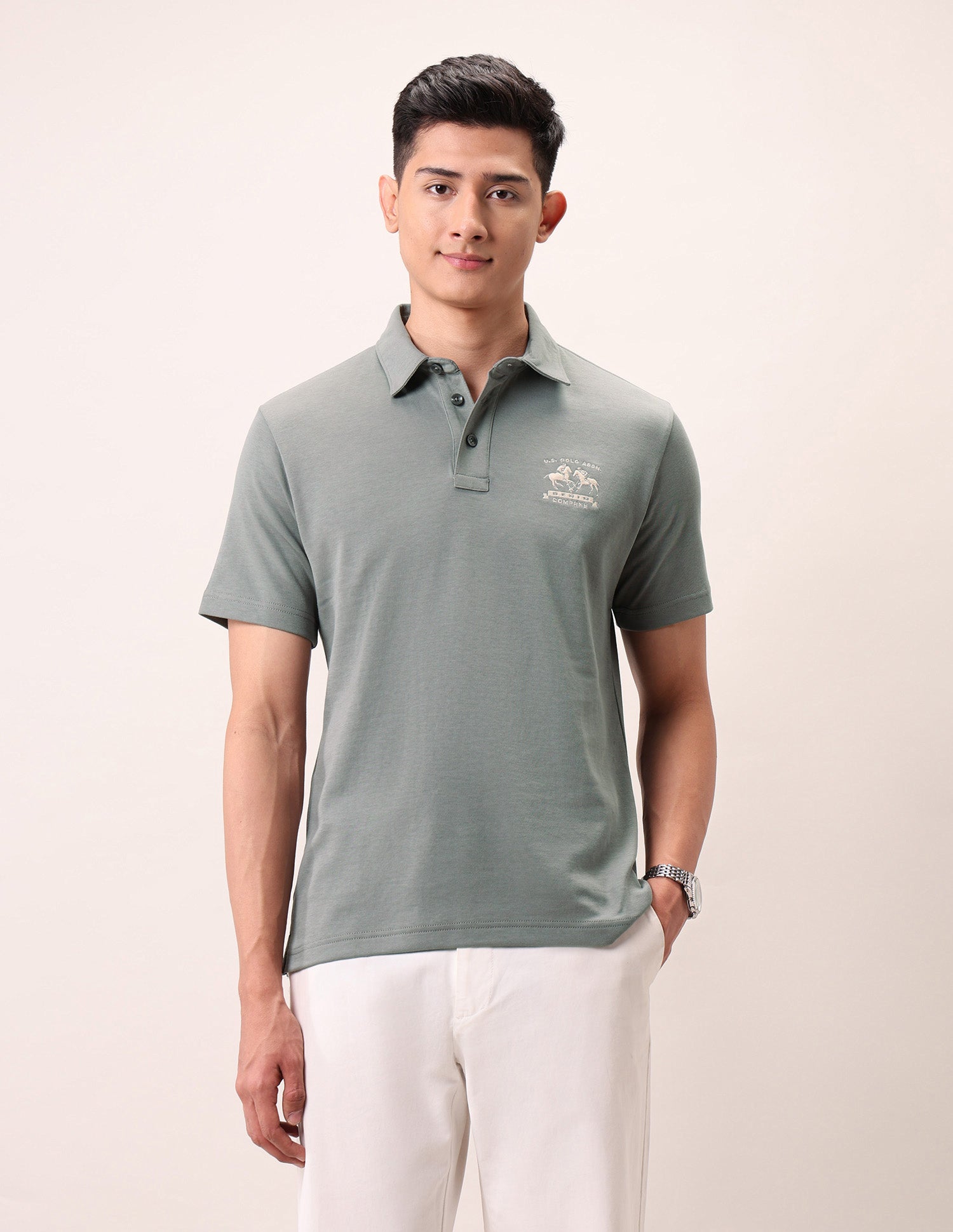 Muscle Fit Outdoor Polo Shirt Light Grey - U.S. Polo Assn. India | Large