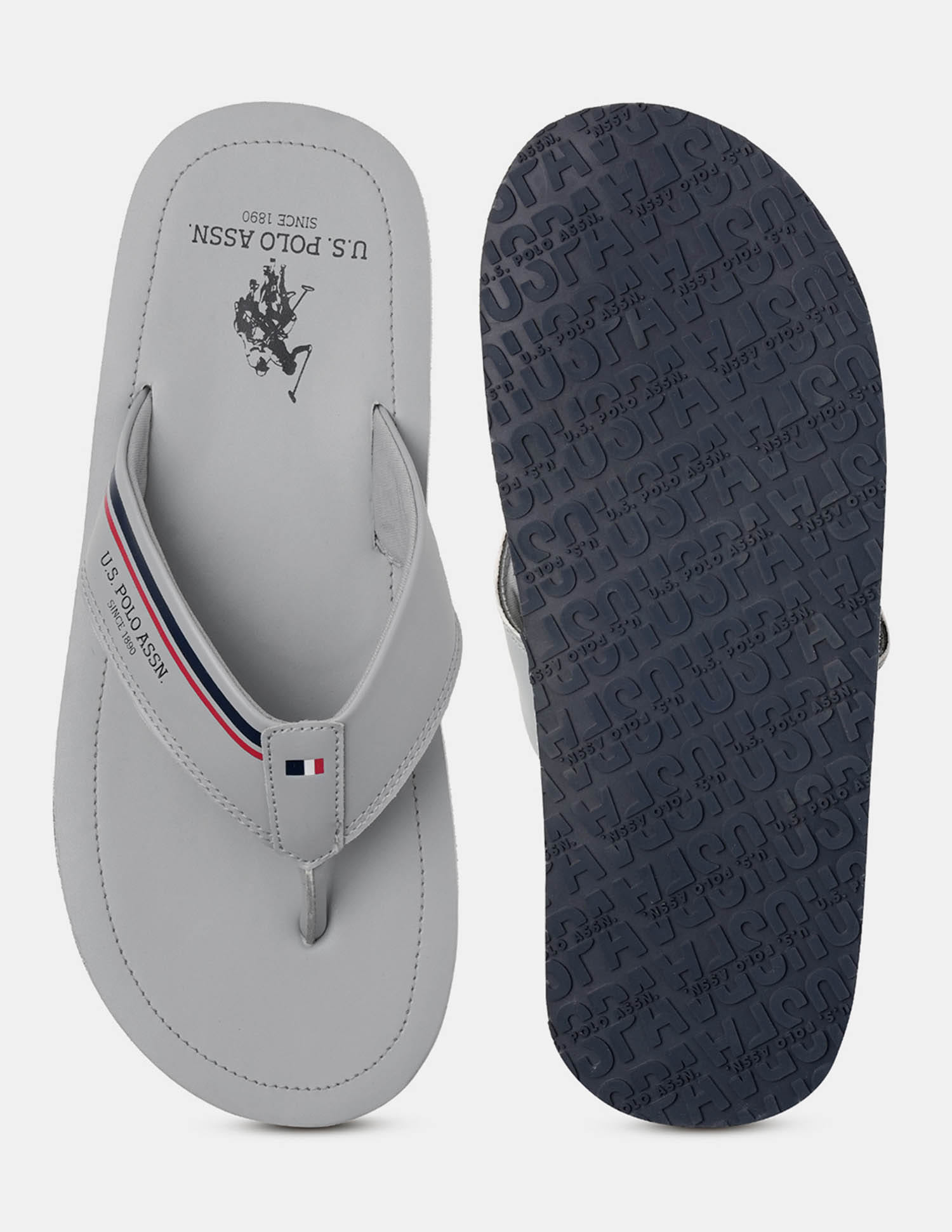 Men Nesta Striped Flip Flops Light Grey - U.S. Polo Assn. India | Large