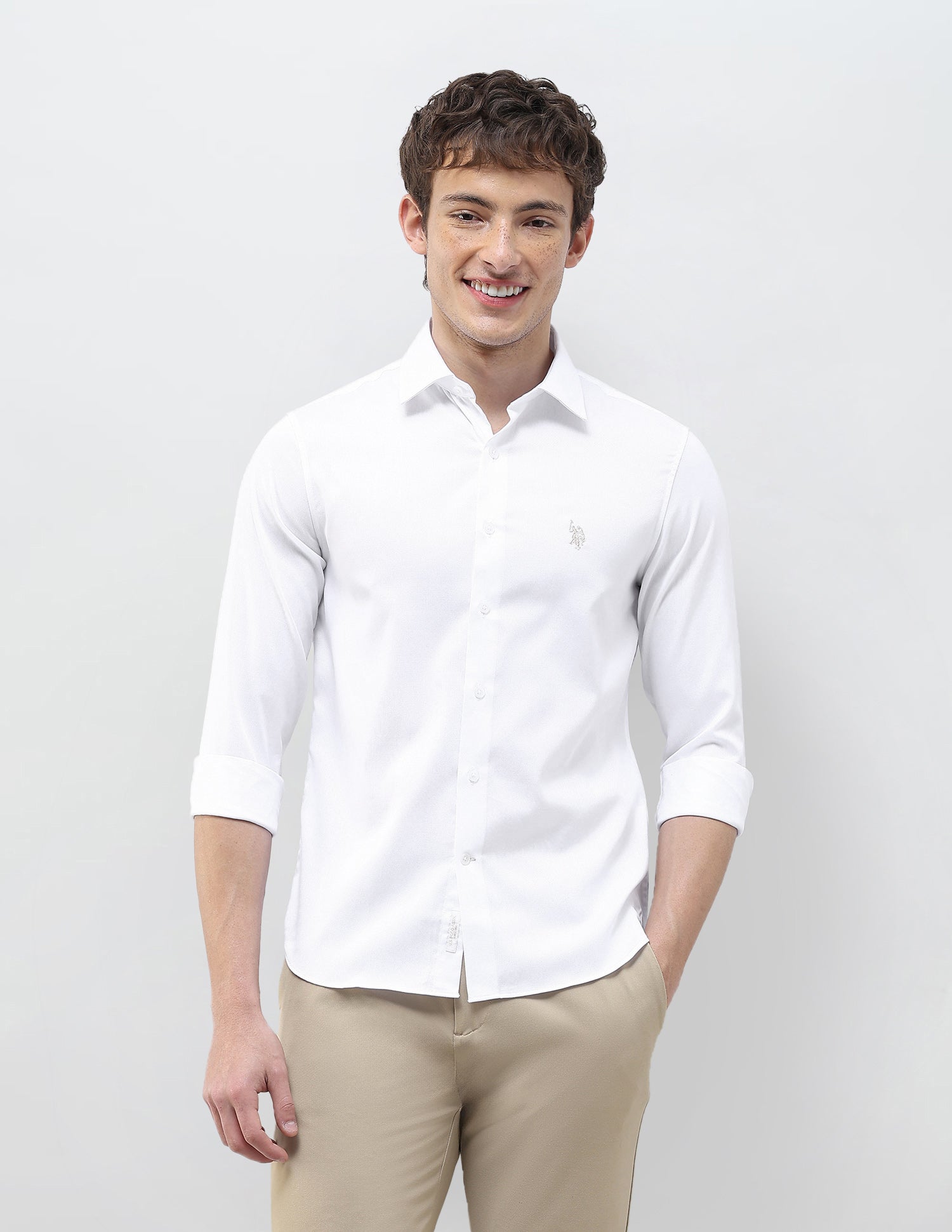 Herringbone Tailored Fit Shirt White - U.S. Polo Assn. India | Large