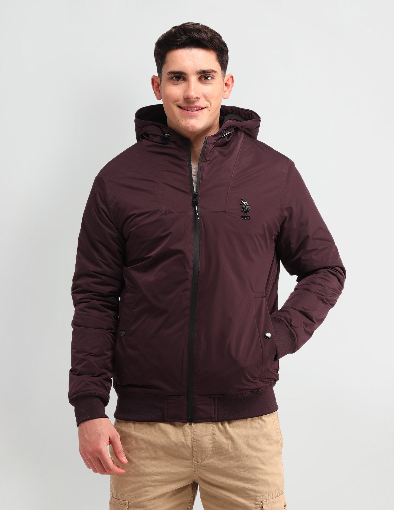 Solid Regular Fit Jacket Maroon - U.S. POLO ASSN. | Large