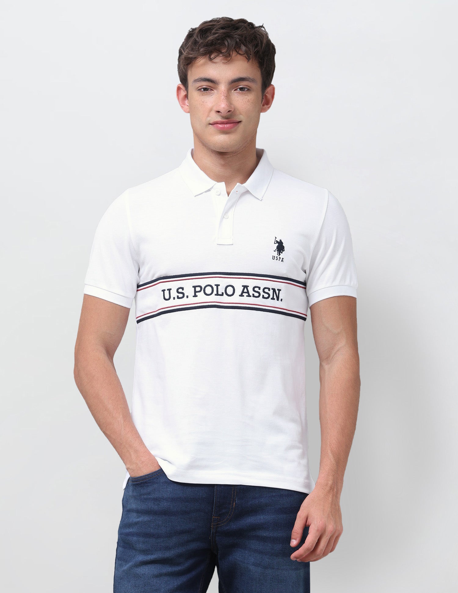 Brand Embroidered Regular Fit Polo Shirt White - U.S. Polo Assn. India | Large