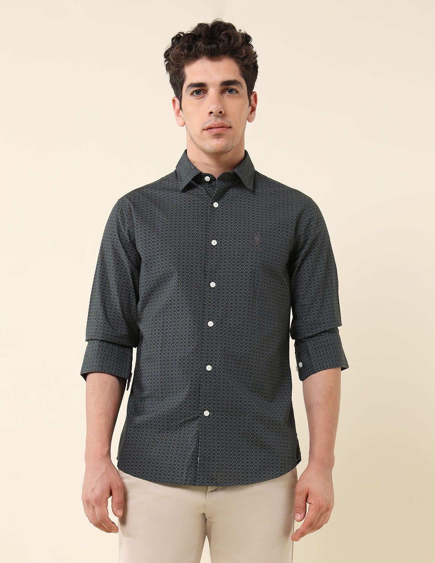 Geometric Printed Pure Cotton Shirt Charcoal - U.S. POLO ASSN. | Large