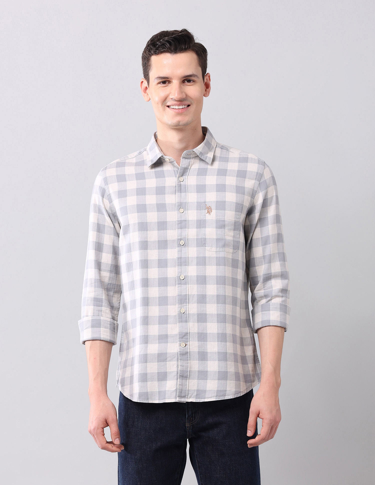 Regular Fit Checked Shirt Grey - U.S. Polo Assn. India | Large