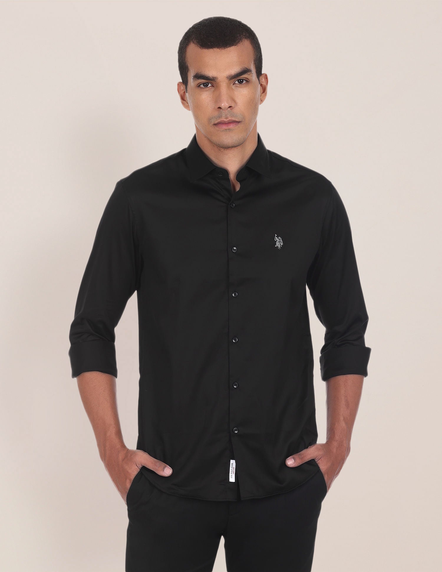 Barrel Cuff Cotton Stretch Shirt Black - U.S. POLO ASSN. | Large