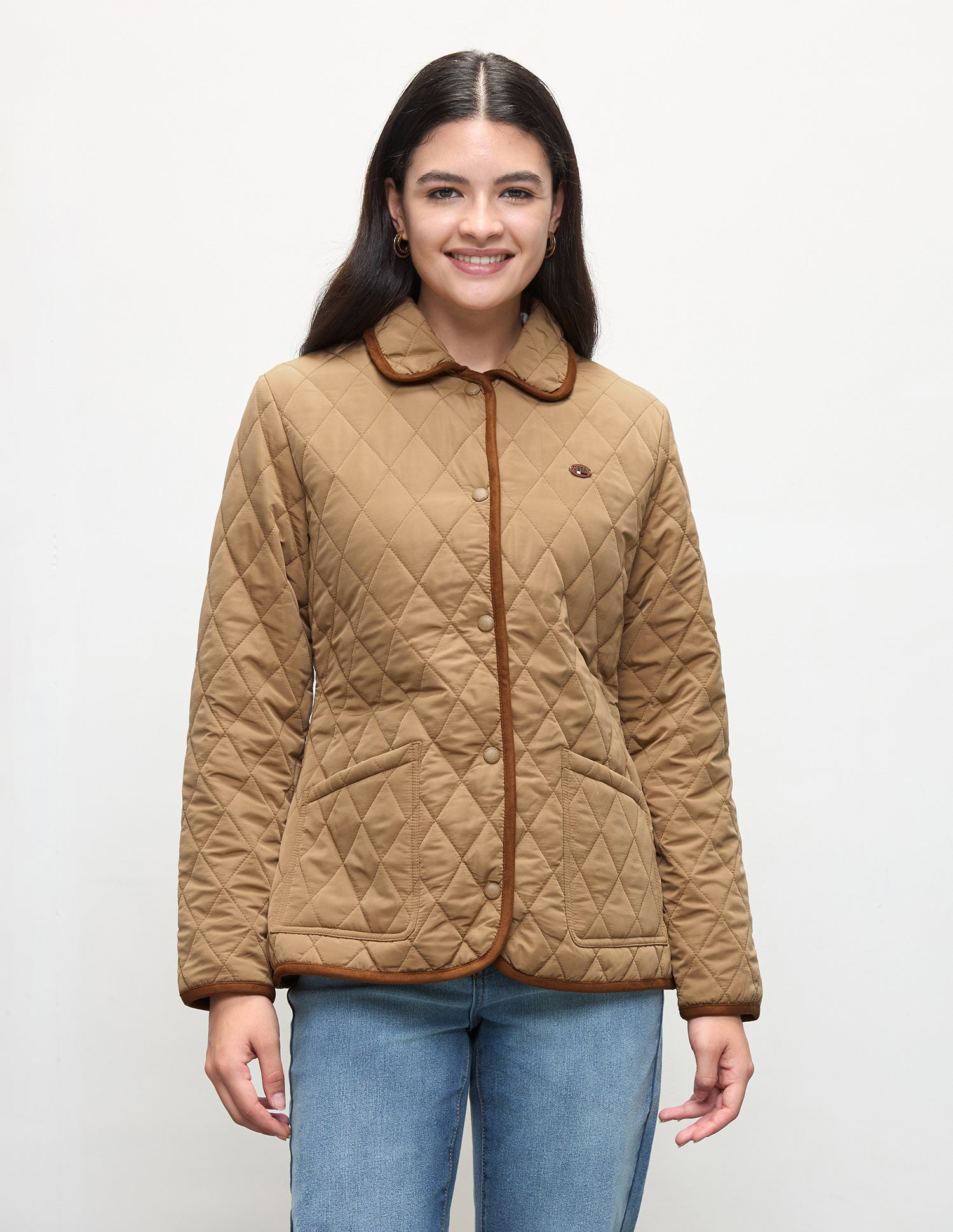 Solid Regular Fit Quilted Jacket Beige - U.S. Polo Assn. India | Large