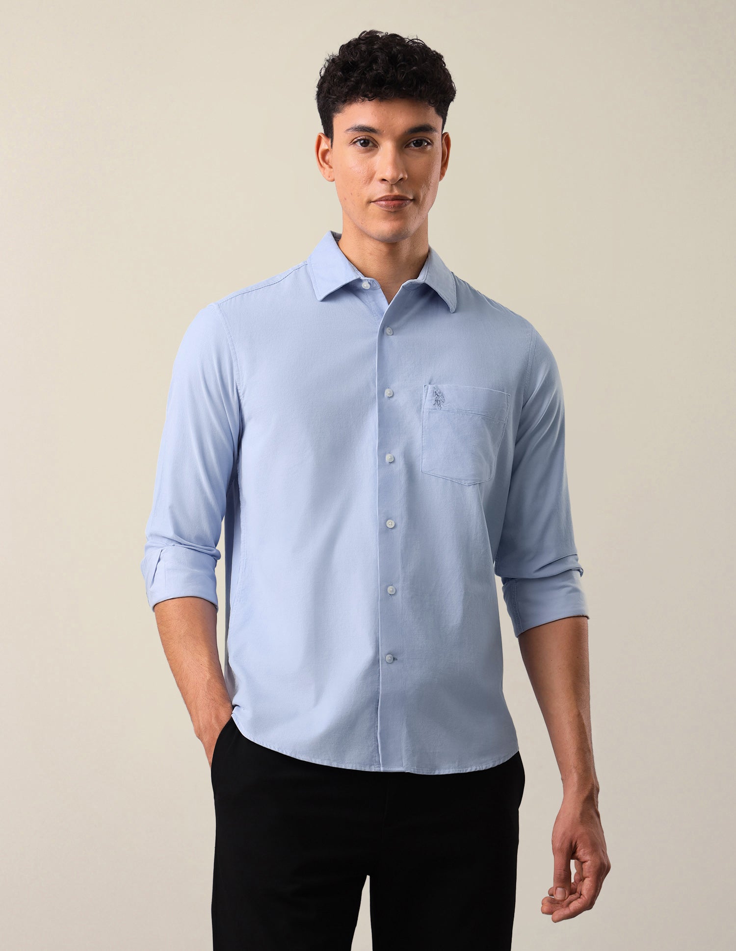 Corduroy Solid Shirt Light Blue - U.S. Polo Assn. India | Large