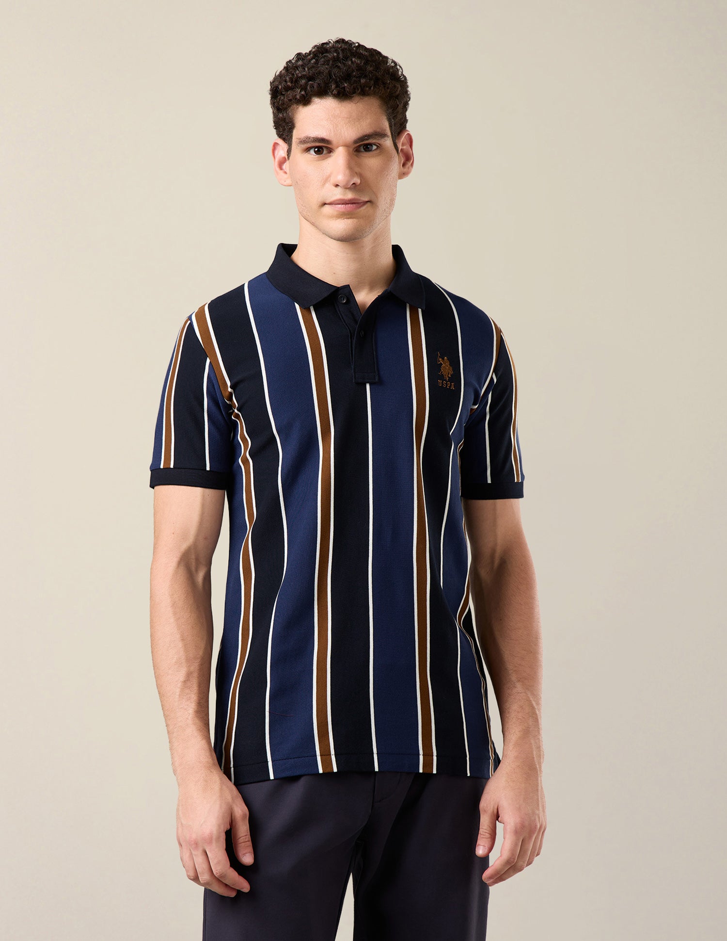 Vertical Striped Slim Fit Polo Shirt Blue - U.S. Polo Assn. India | Large