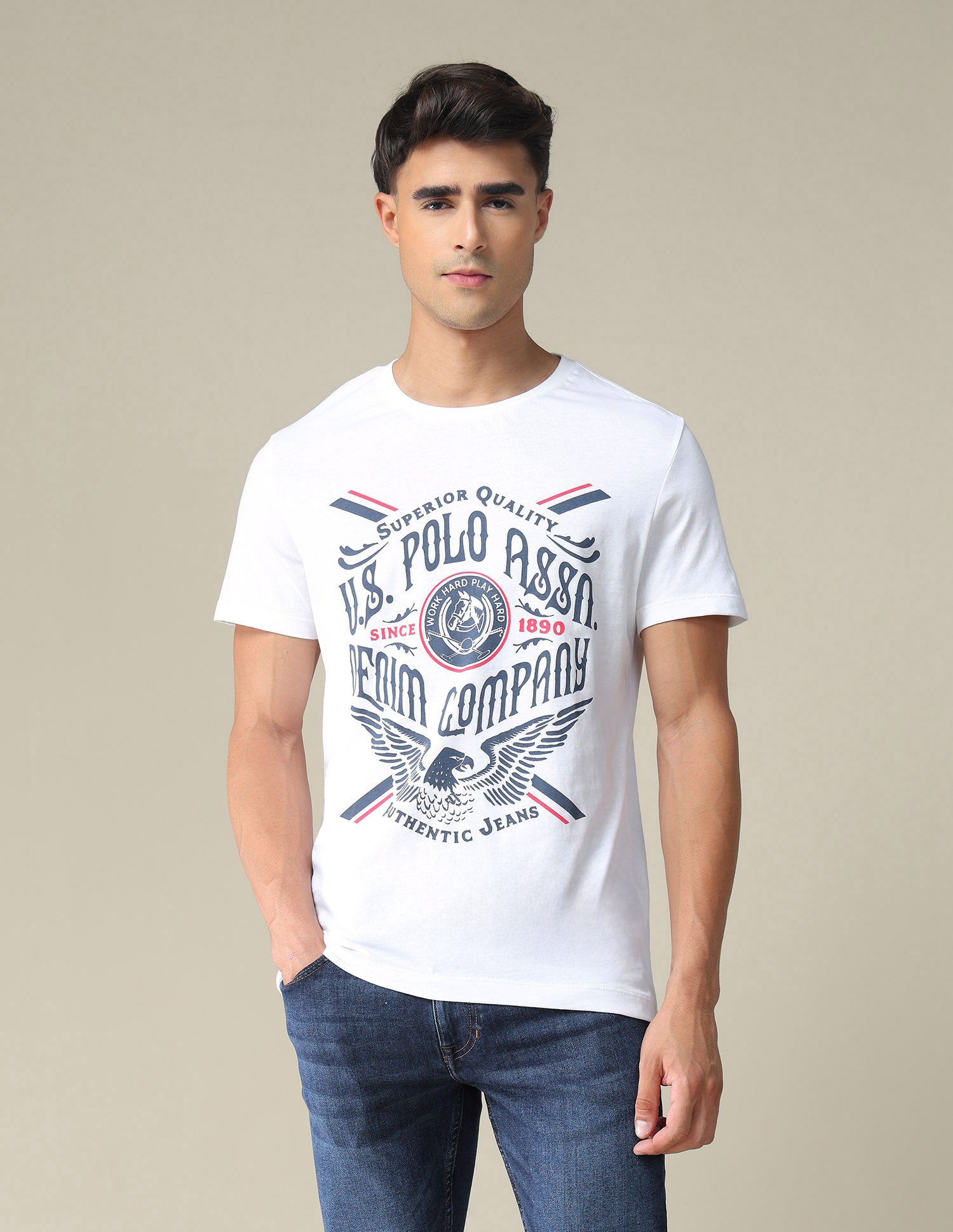 Brand Print Slim Fit T-Shirt White - U.S. POLO ASSN. | Large