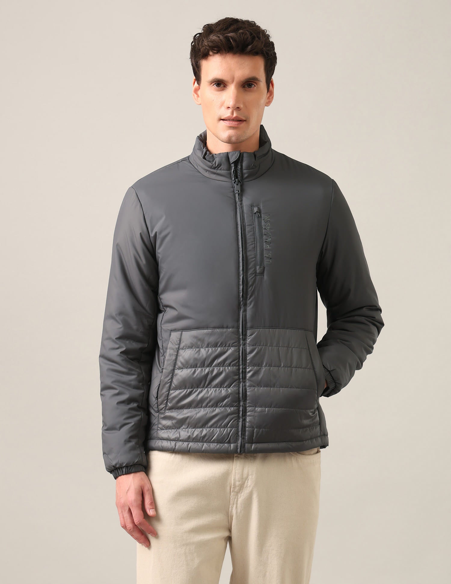 High Neck Solid Jacket Grey - U.S. Polo Assn. India | Large
