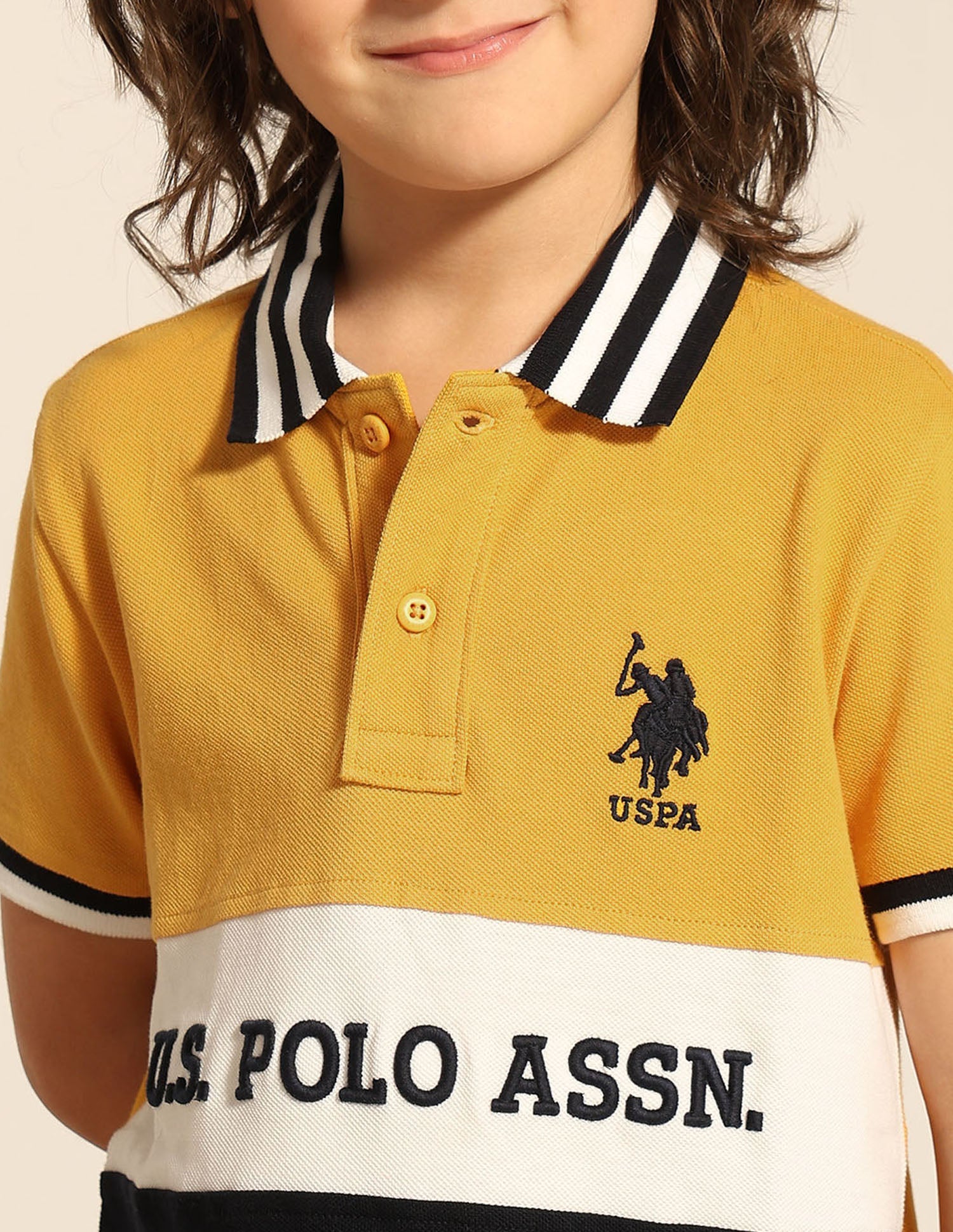 Boys Colour Blocked Pure Cotton Polo Shirt Yellow - U.S. POLO ASSN. | Large