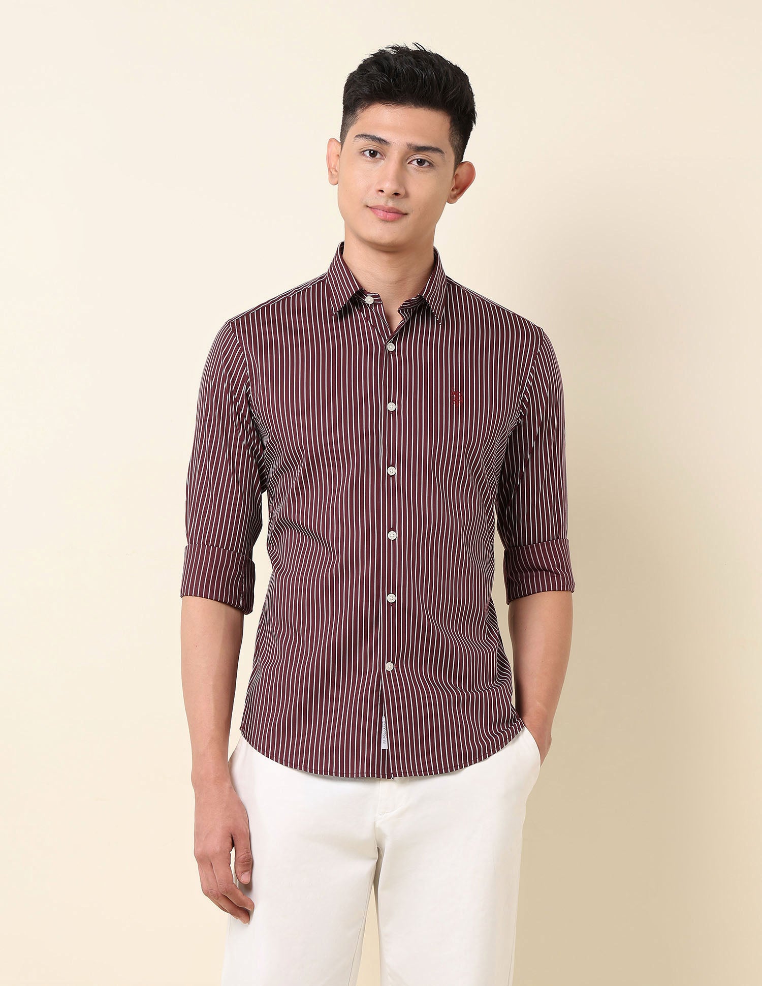 Vertical Striped Tailored Fit Shirt Burgundy - U.S. Polo Assn. India | Large