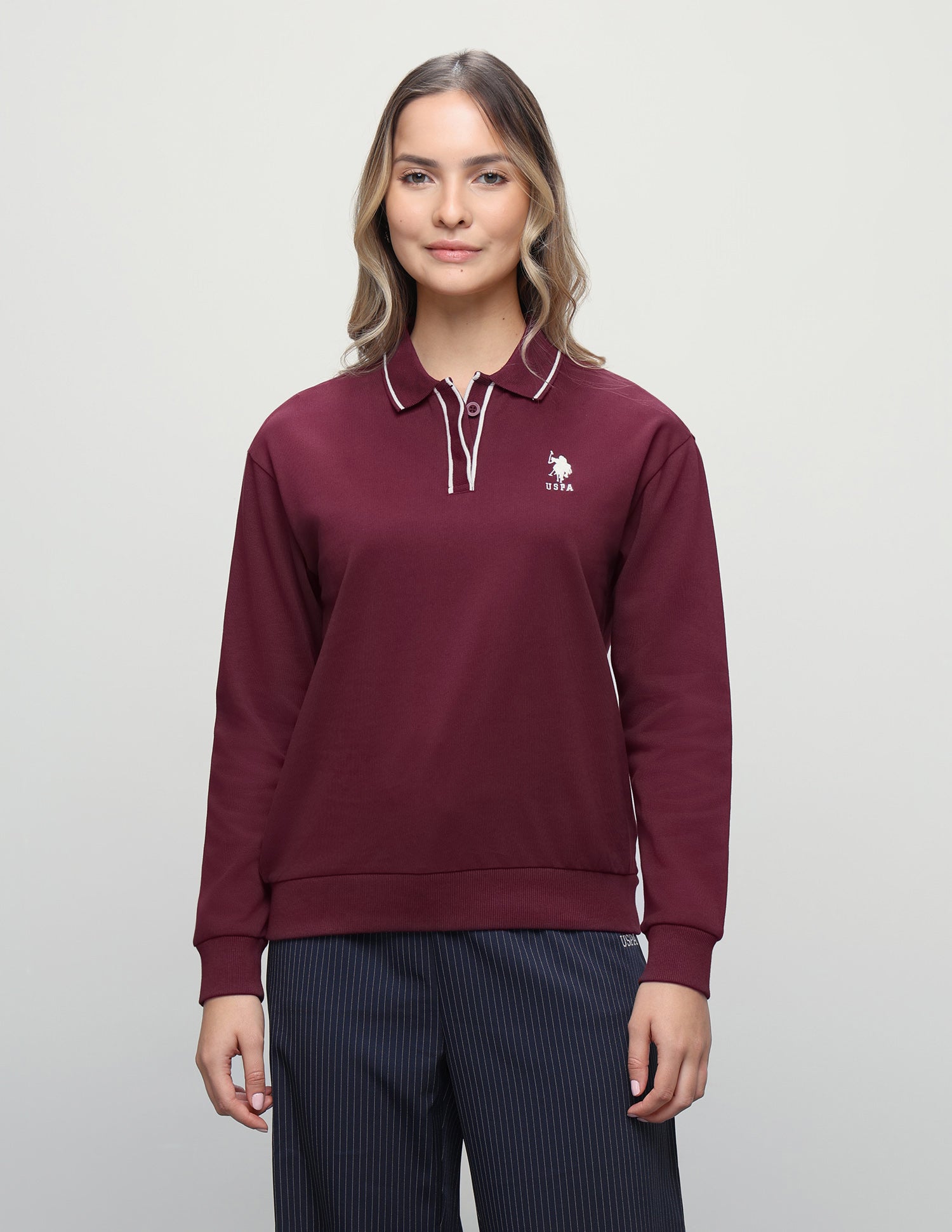 Solid Regular Fit Sweatshirt Maroon - U.S. Polo Assn. India | Large