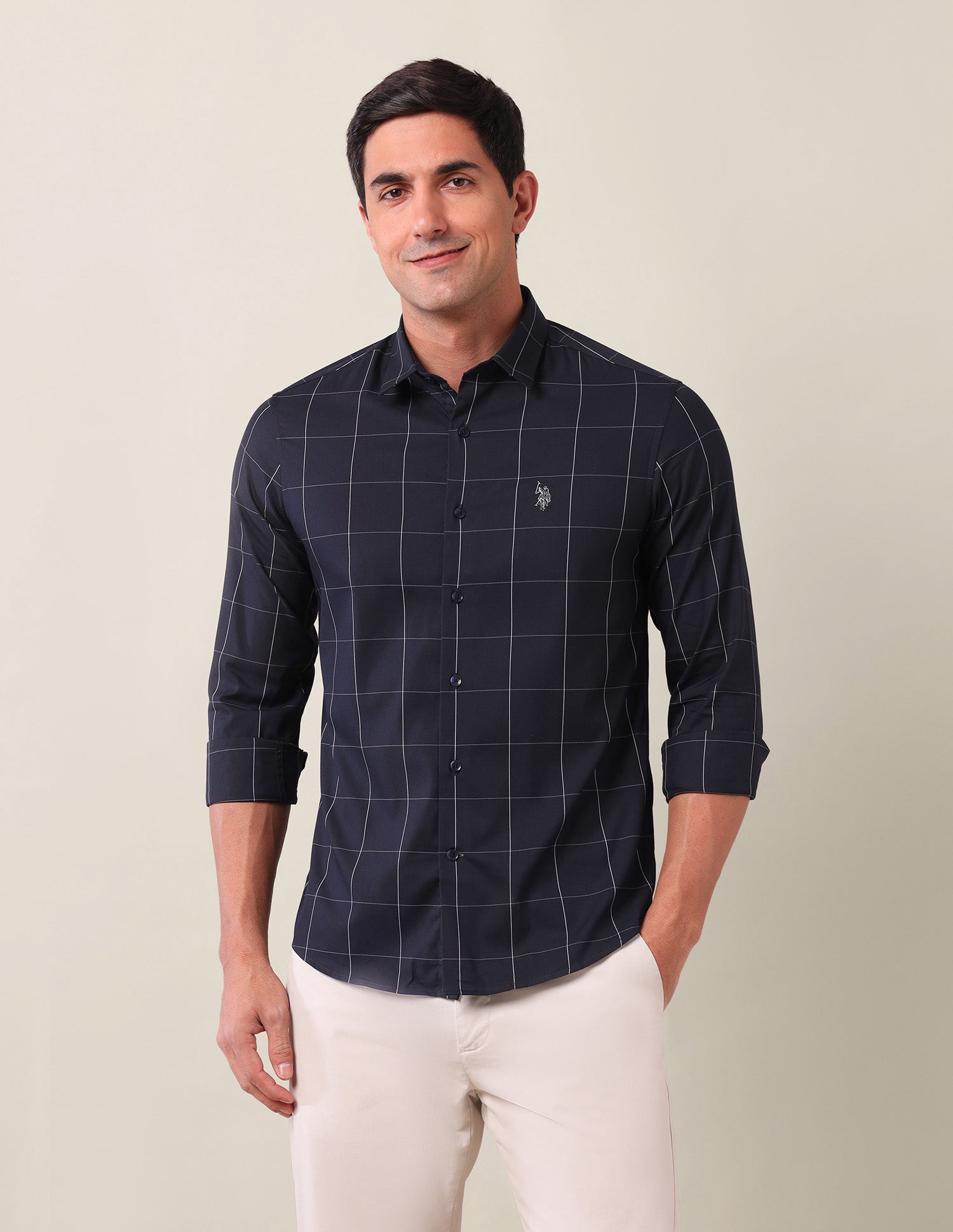 Windowpane Checked Tailored Fit Shirt Navy - U.S. Polo Assn. India | Large