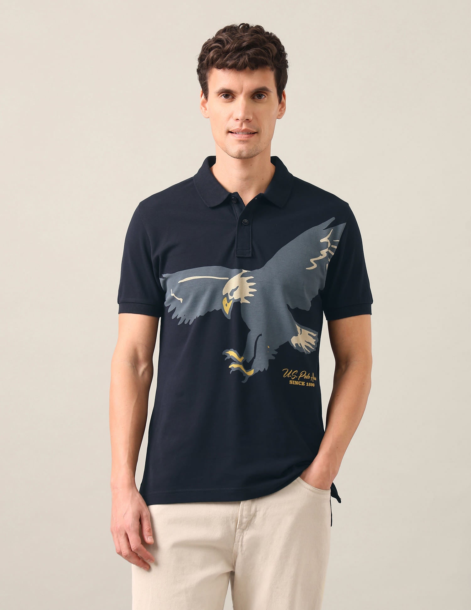 Graphic Printed Slim Fit Polo Shirt Blue - U.S. Polo Assn. India | Large