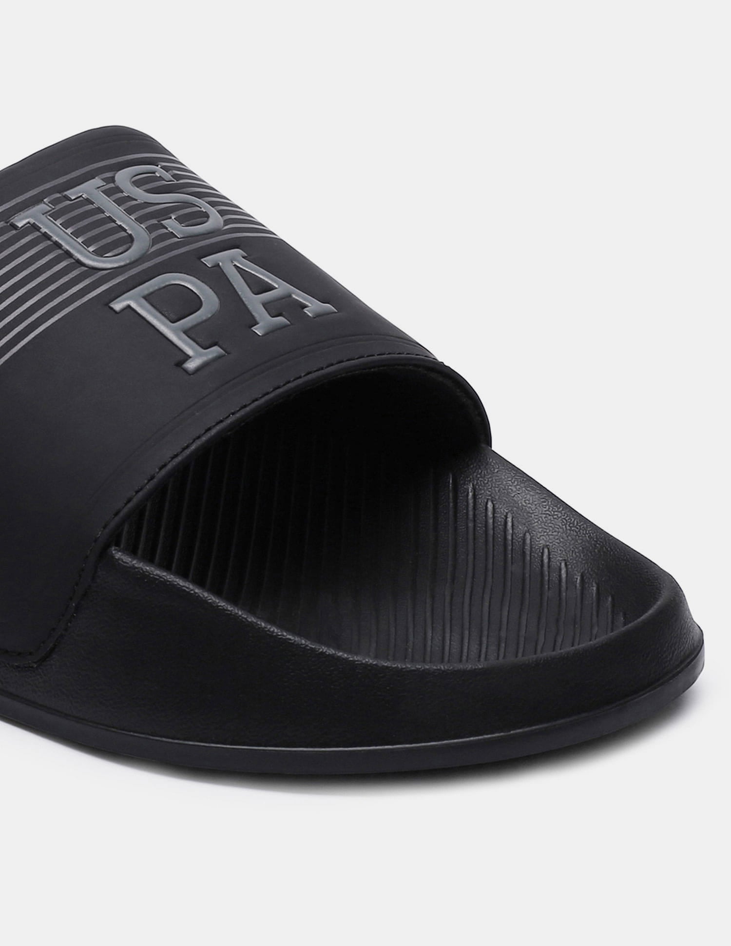 Men Striped Artax 2.0 Blk Sliders Black - U.S. Polo Assn. India | Large
