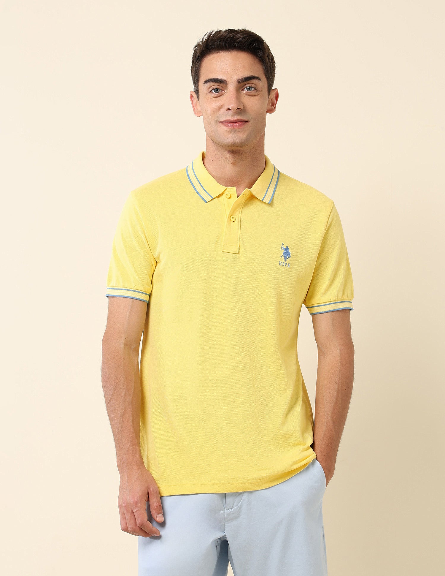 Slim Fit Solid Polo Shirt Yellow - U.S. Polo Assn. India | Large