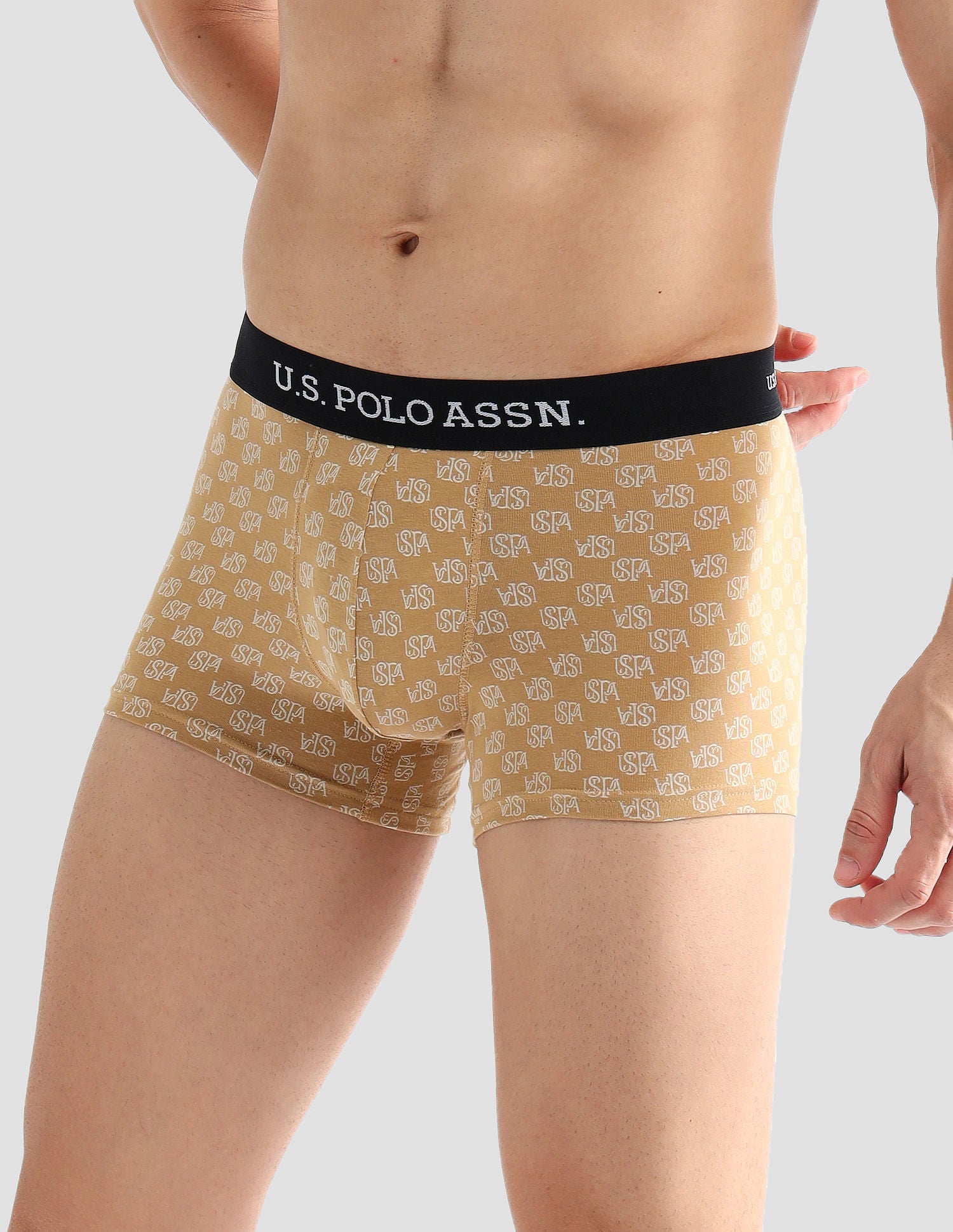 Elasticized Waist Solid OET14 Trunks - Pack Of 3 Old Rose, Iced Coffee and White - U.S. POLO ASSN. | Large