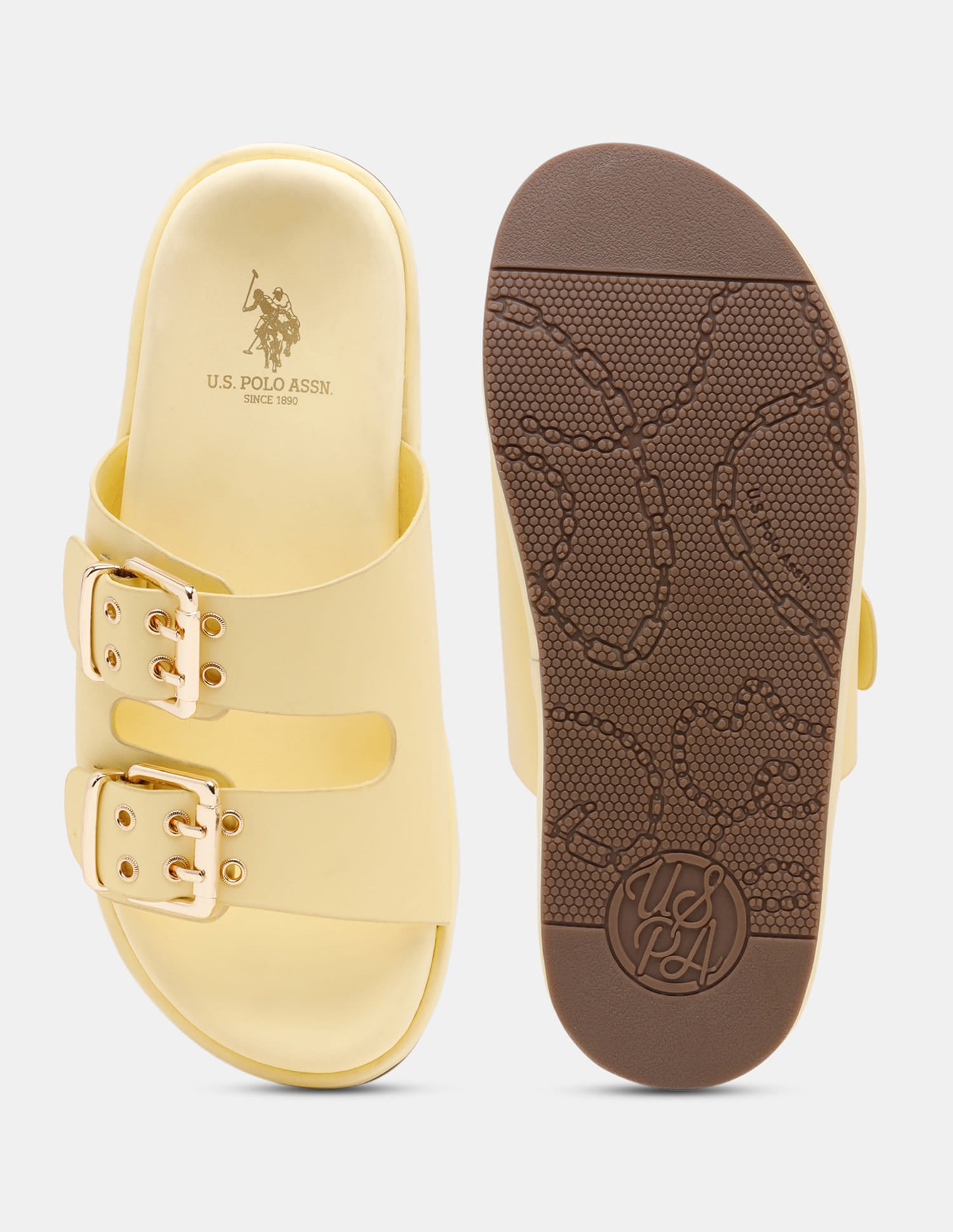 Women Yoomi Open Toe Buckle Sandals Light Yellow - U.S. Polo Assn. India | Large